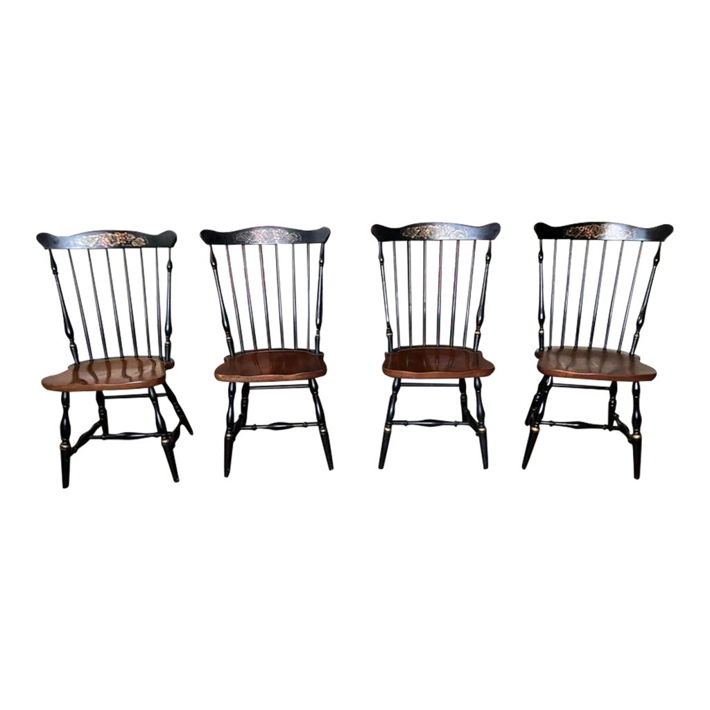Late 20th Century Set of 4 Vintage L Hitchcock Stenciled Fan Top