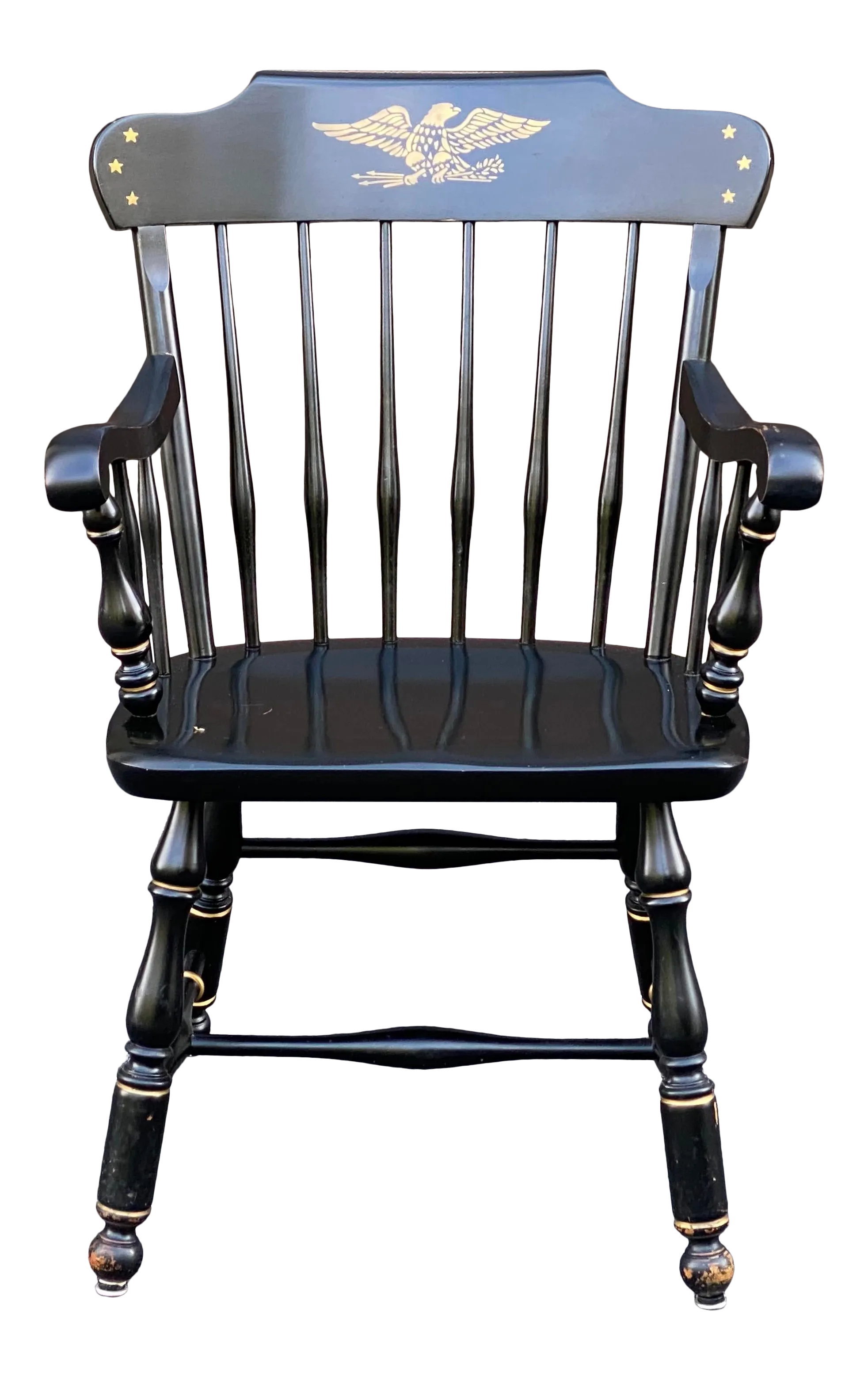 Vintage Ethan Allen Early American Black & Gold Stenciled Armchair