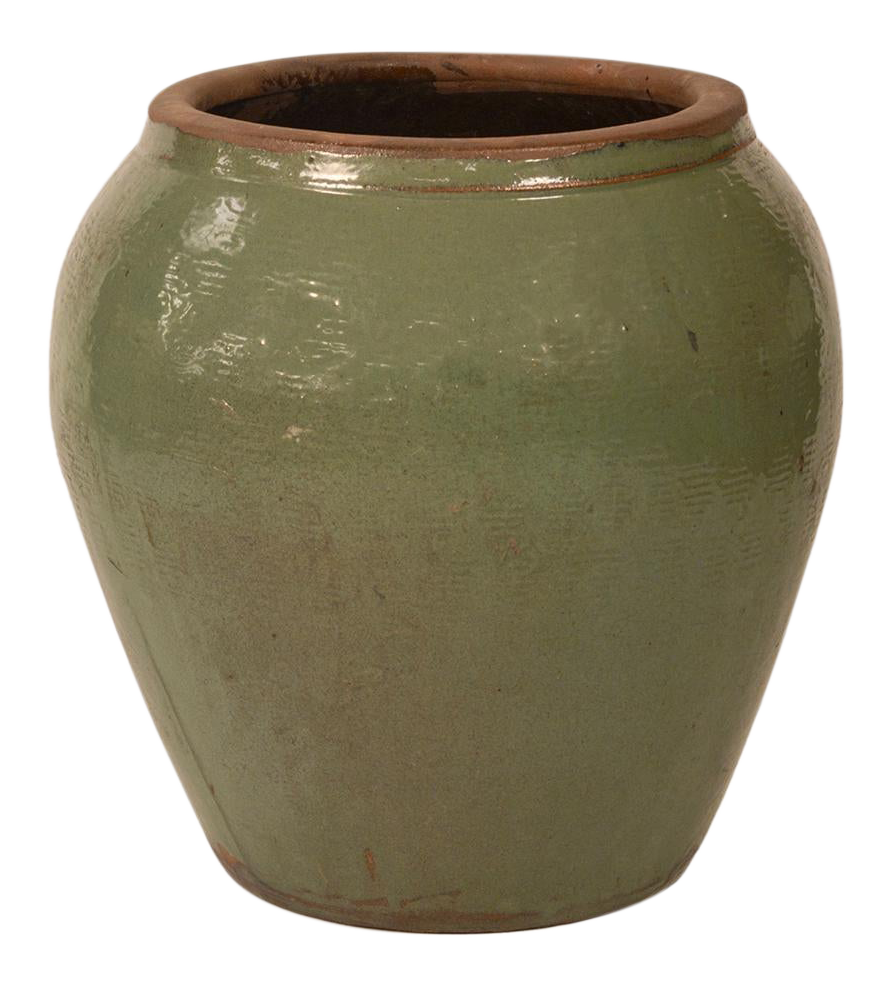 Green Ceramic Urn Planter | Chairish
