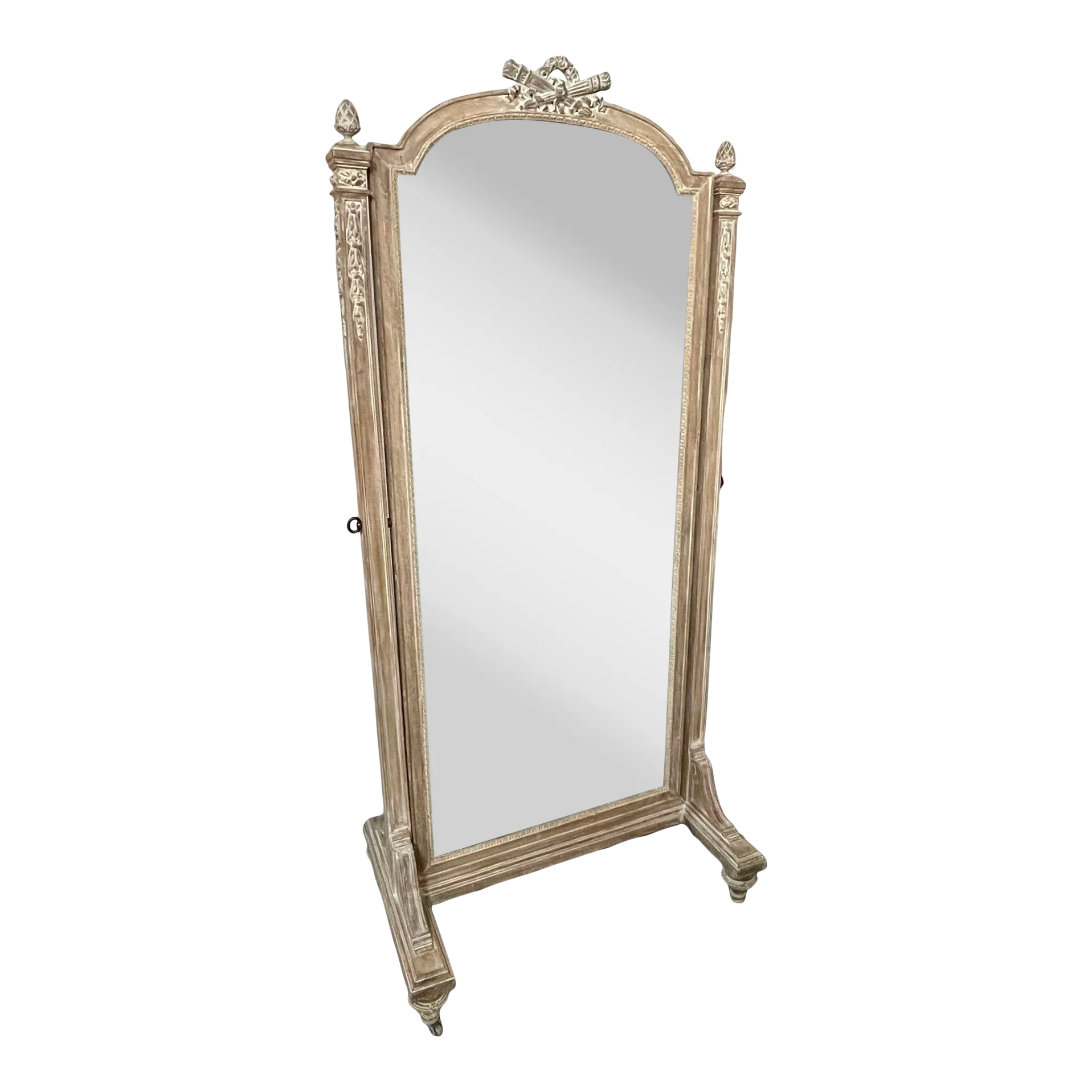 19th Century Cheval, Floor Mirror, Louis Xvi, Whitewashed, Standing