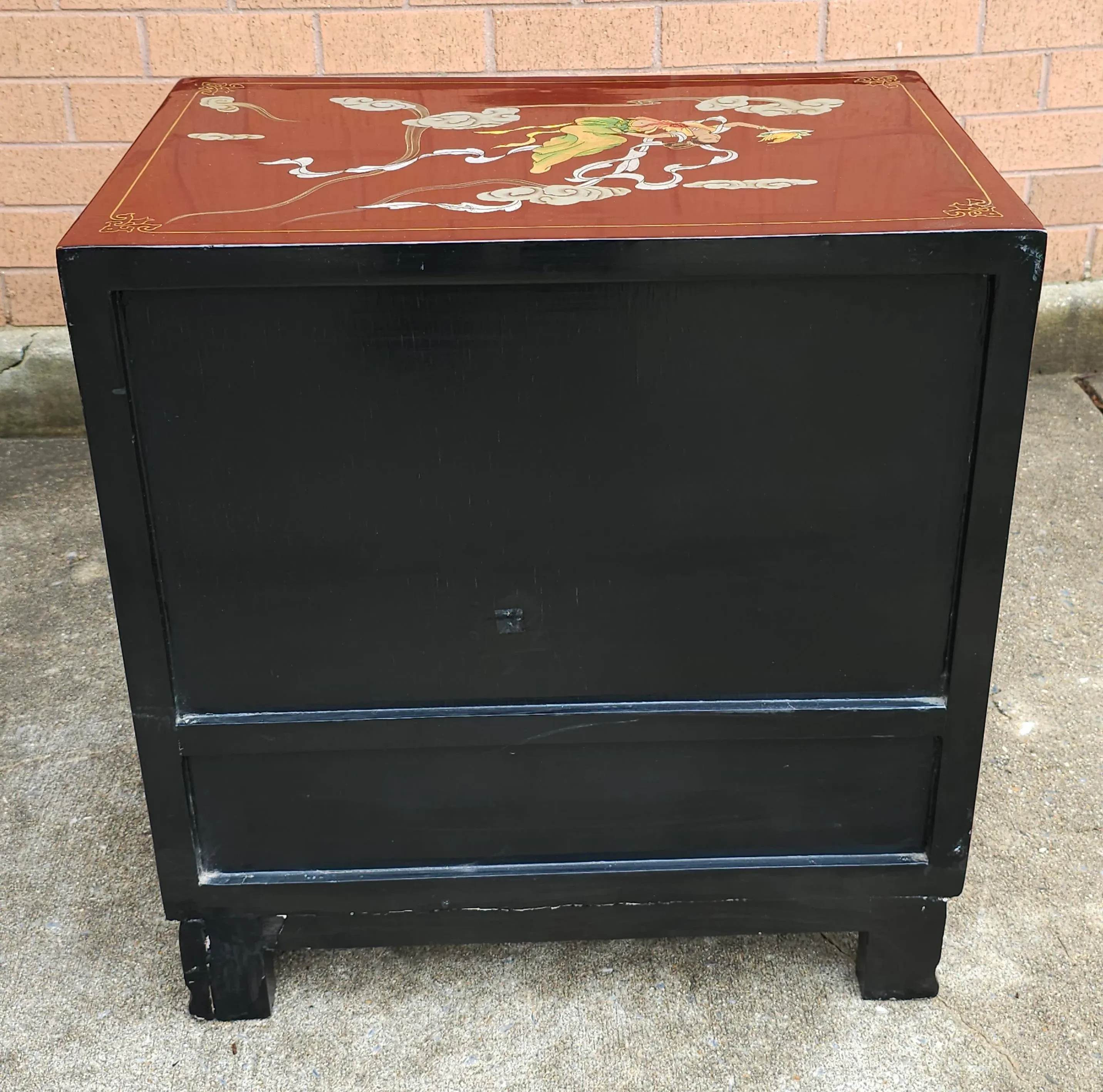 20th Century Hand Painted and Decorated Chinoiserie Red Lacquered Side Cabinet