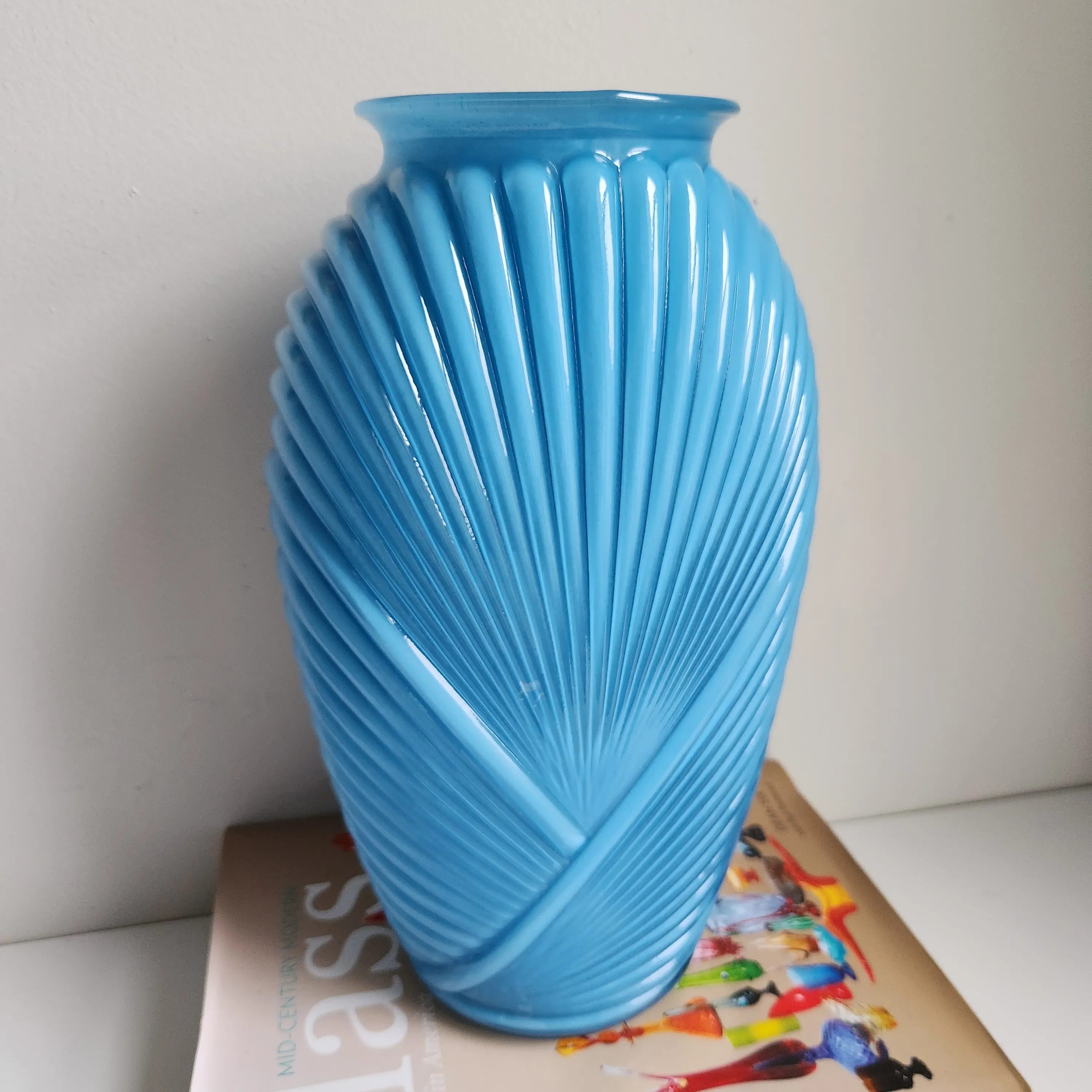 80s Art Deco Vase CVV Vianne アール・デコ 花瓶 1980s Vintage Anchor Hocking Art Deco Cerulean Teal Blue Draped