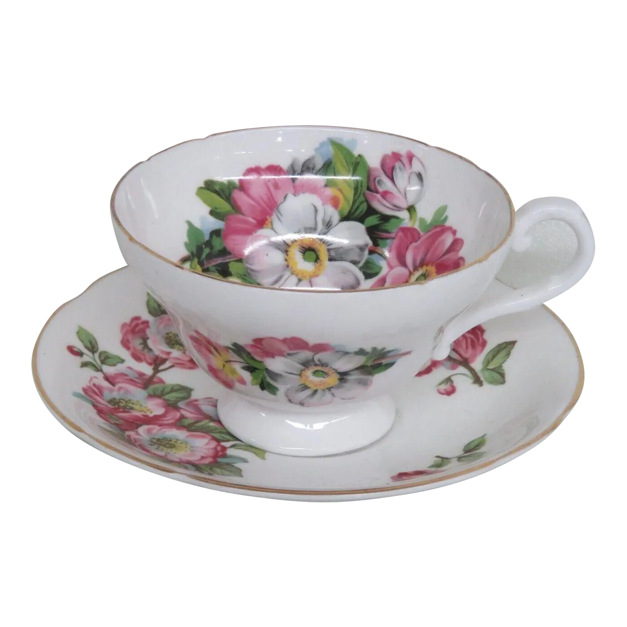 Stanley England Bone China Pink Floral White Gold Tea Cup and