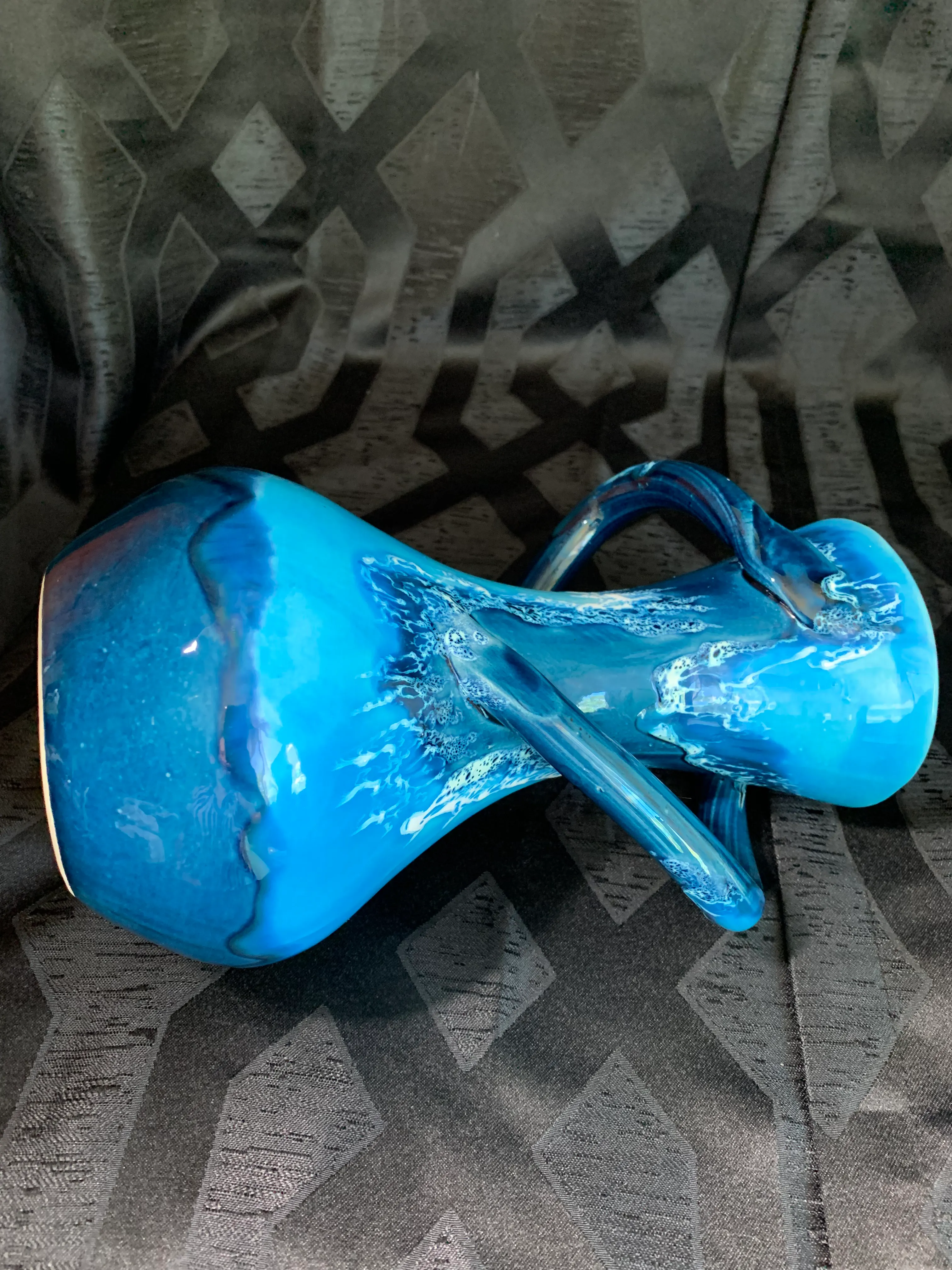 Vintage French Vallauris Turquoise and Cobalt Blue Glaze Ceramic