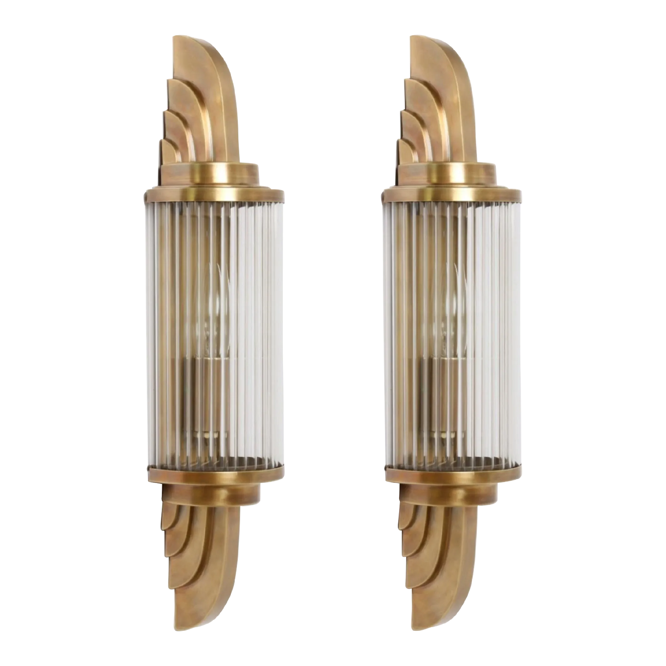 Pair of 1940s Skyscraper Vintage Art Deco Wall Sconces Fixture in Brass