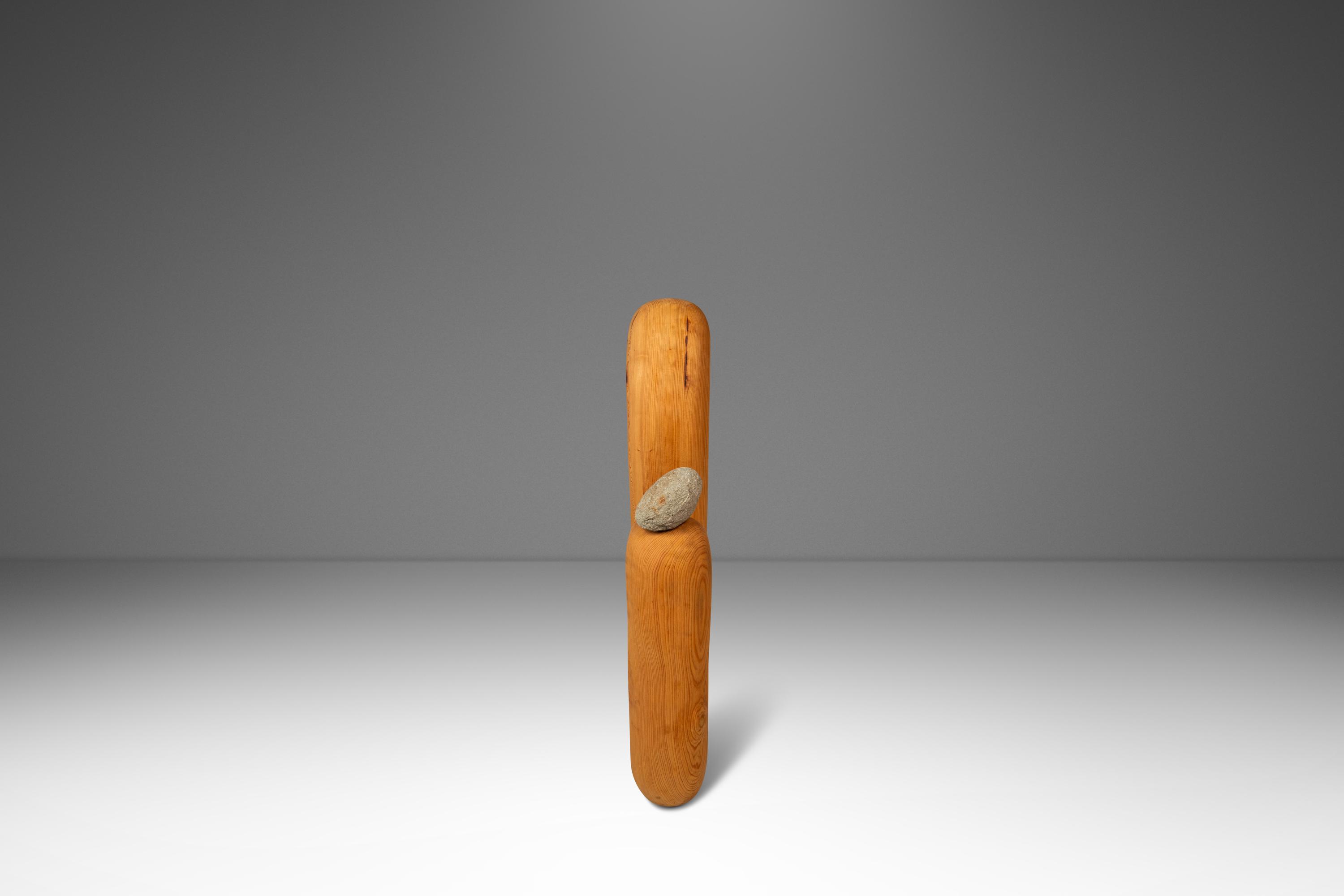 2-Piece Organic Modern Abstract Freestanding Sculpture in Solid Cypress & Stone by Mark Leblanc for Leblanc Studios, Usa, C. 2020s
