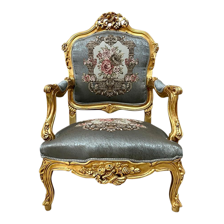 Vintage French Rococo Style Blue Damask Chair Chairish