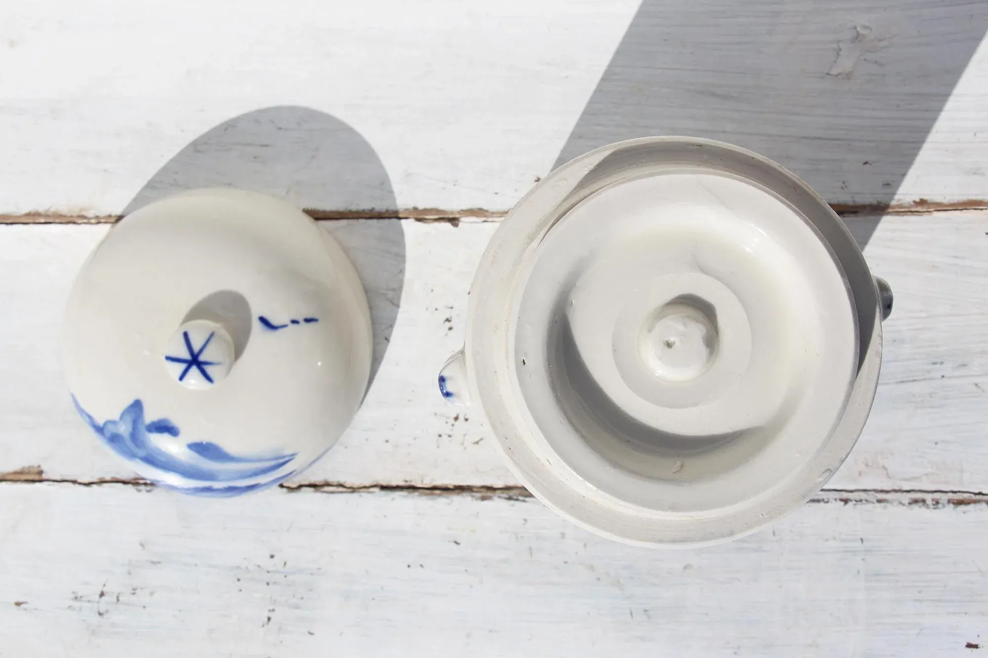 1940s Chinese Celadon Blue & White Tea Caddy