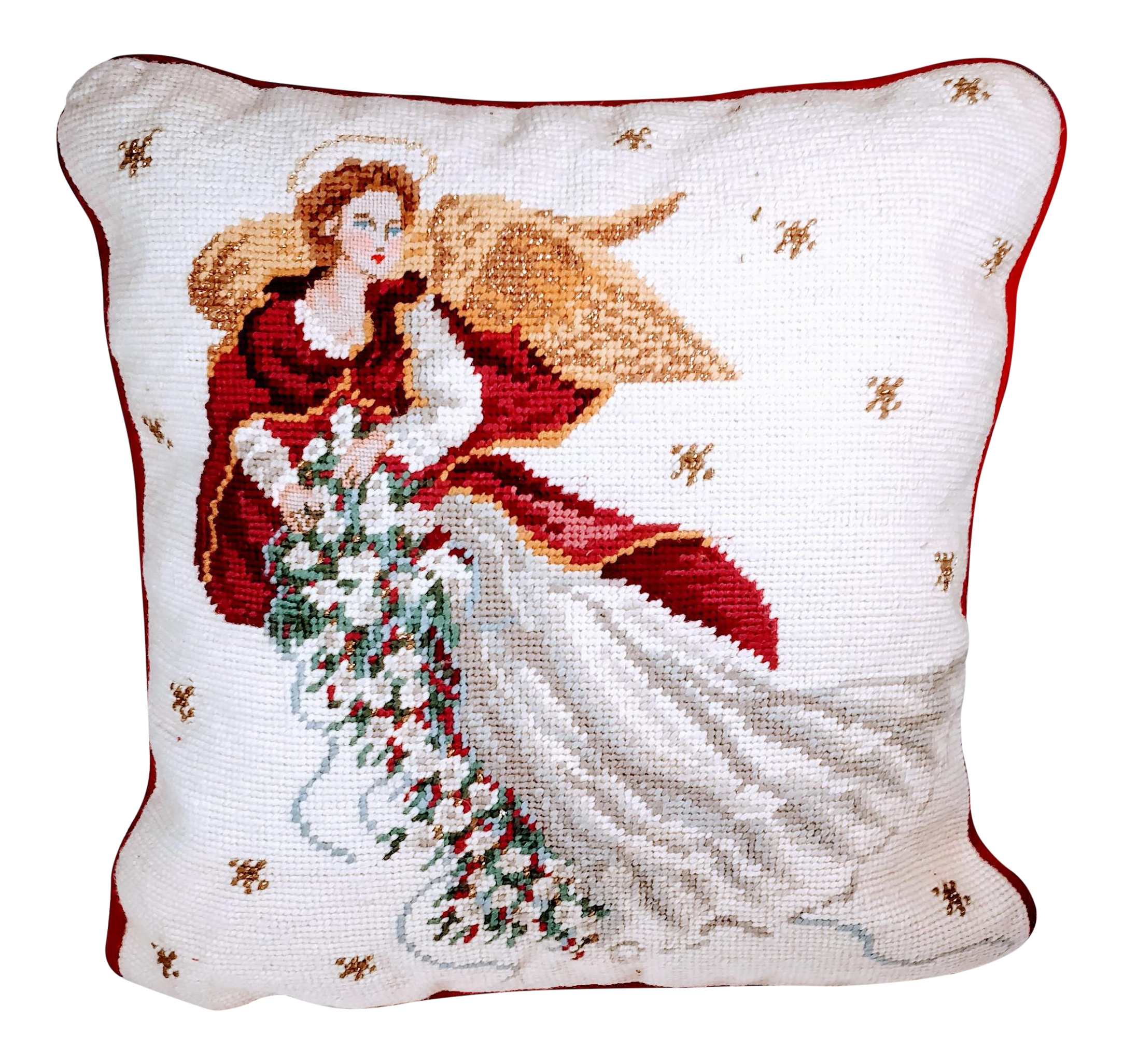 Vintage Mid Century Needlepoint Christmas Angel Pillow Chairish