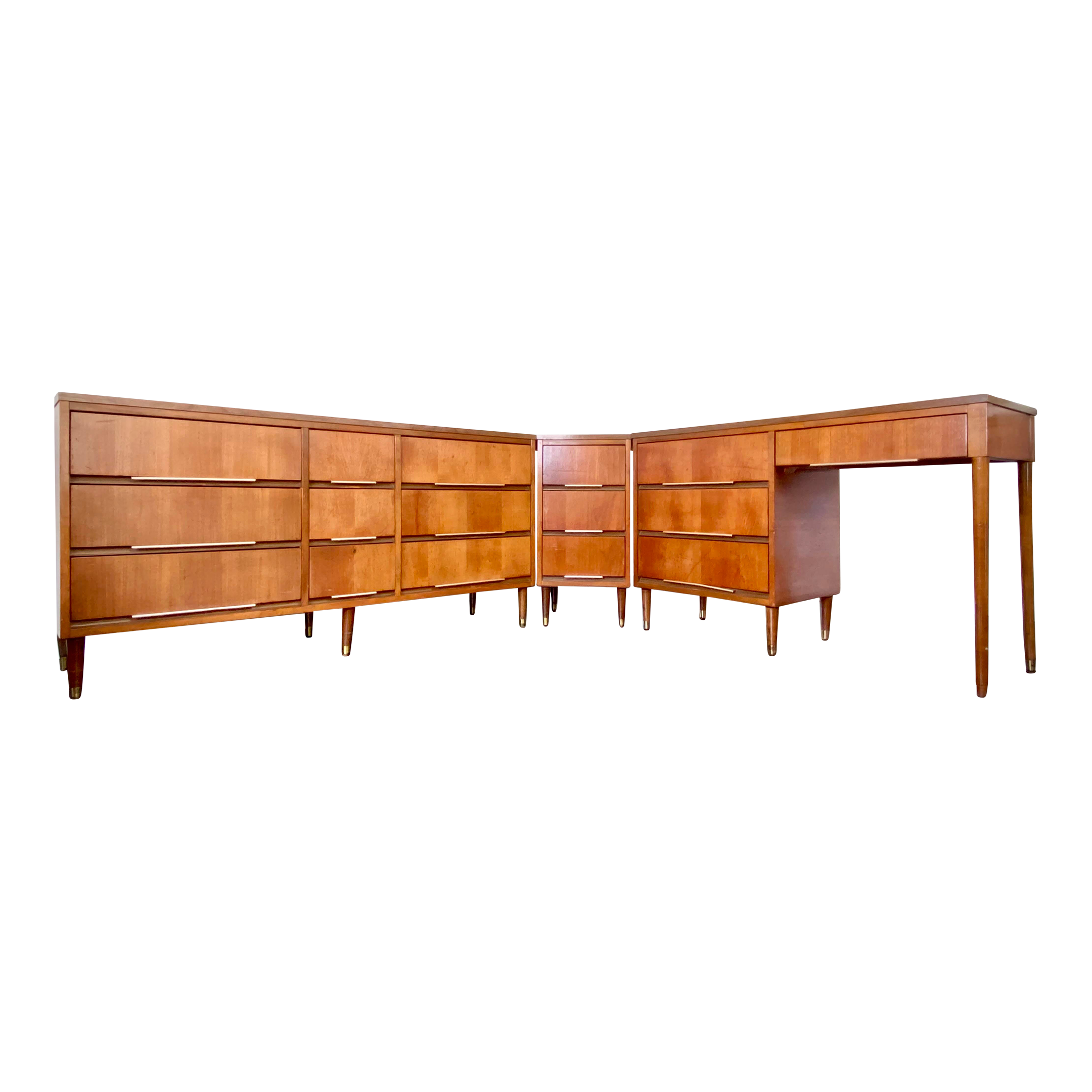 1960s Vintage Mid Century Dresser and Corner Desk Unit Three Piece