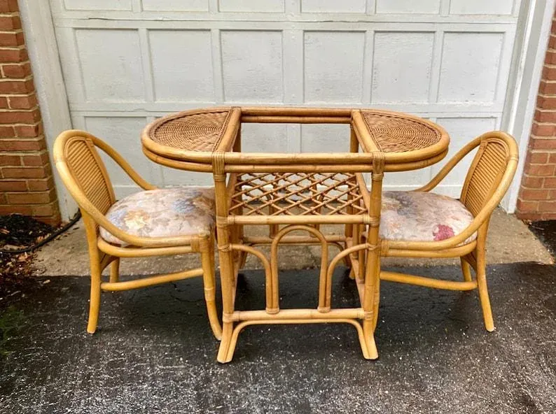 1970s Vintage Mid Century Bamboo Bistro Table Set Pieces