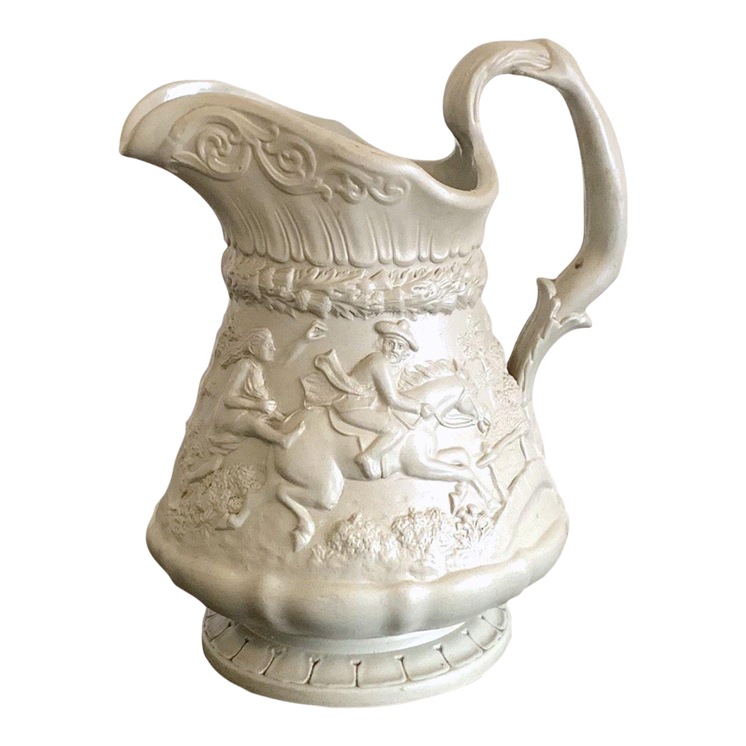 Antique Ridgway Drabware Pitcher Jug, 1835 Tam O'Shanter Relief Pattern