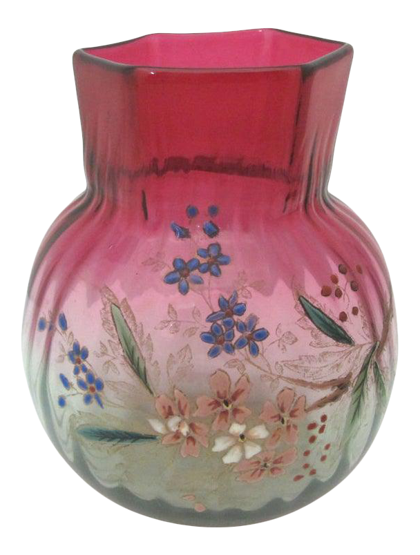 Vintage Amberina Hexagonal Vase With Hand Painted Enamel Flowers Chairish