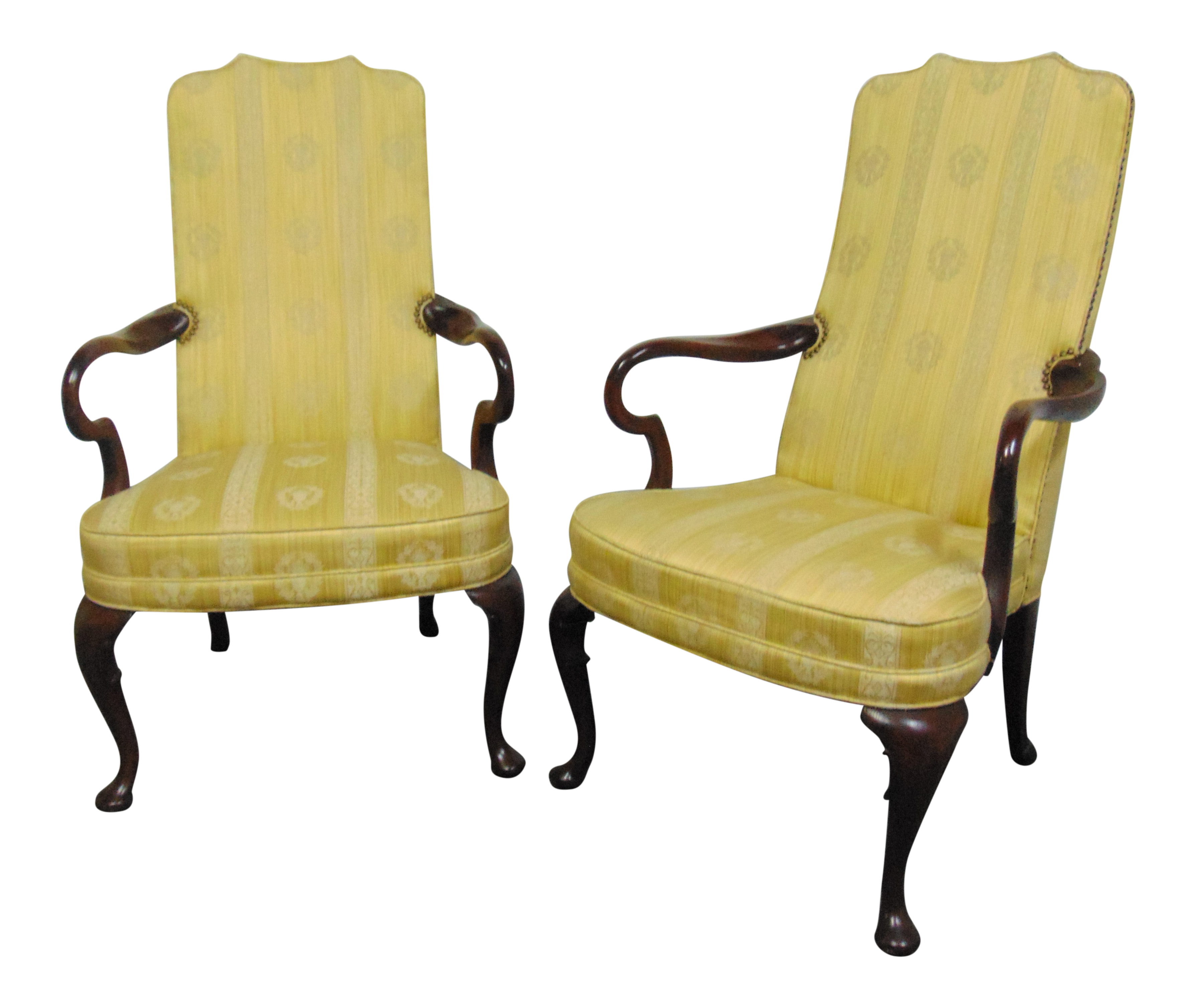 Hickory Chair Queen Anne Mahogany Lounge Chairs a Pair