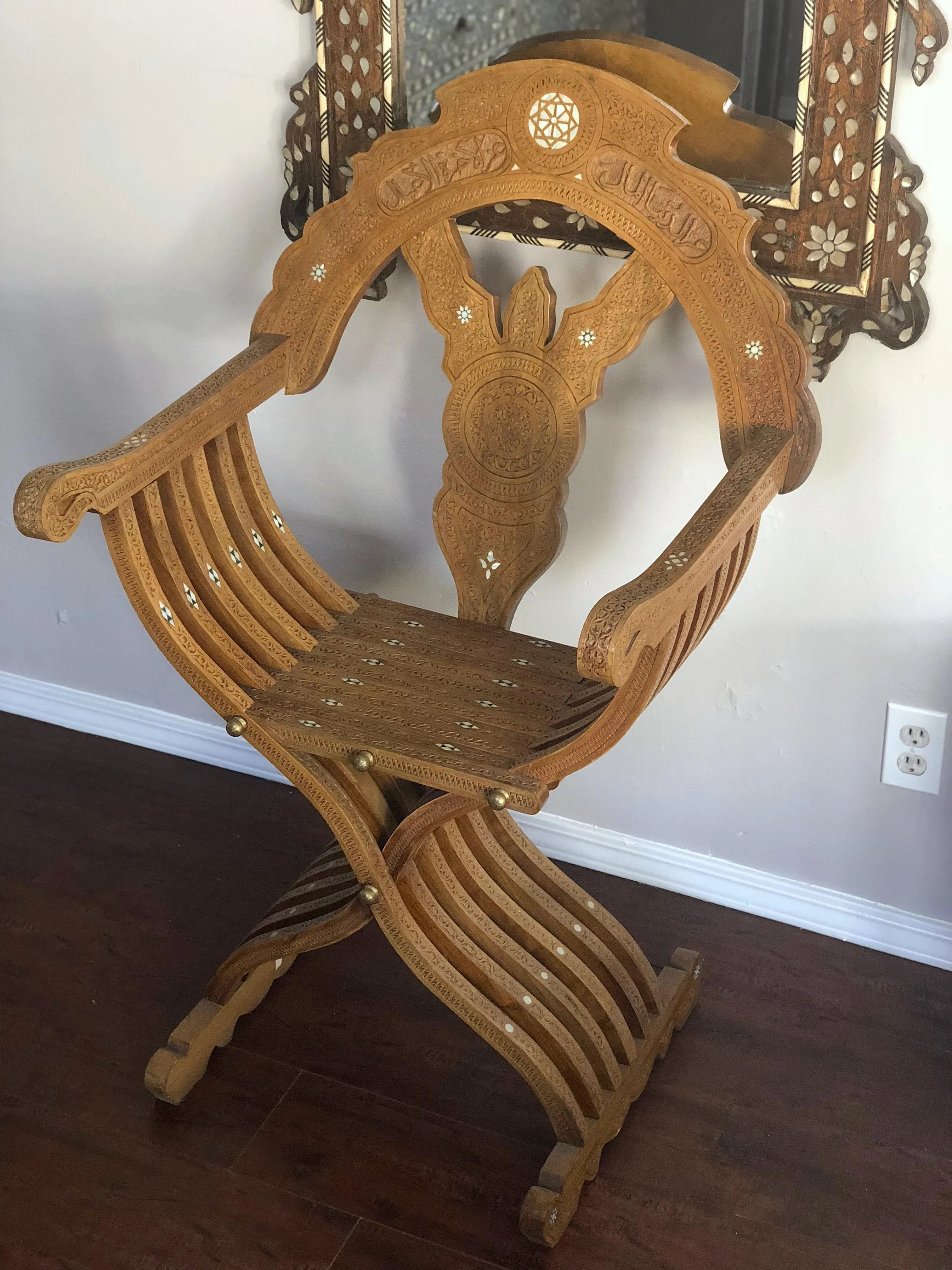 20th Century Moroccan Hand Carved Mother of Pearl Inlay Folding