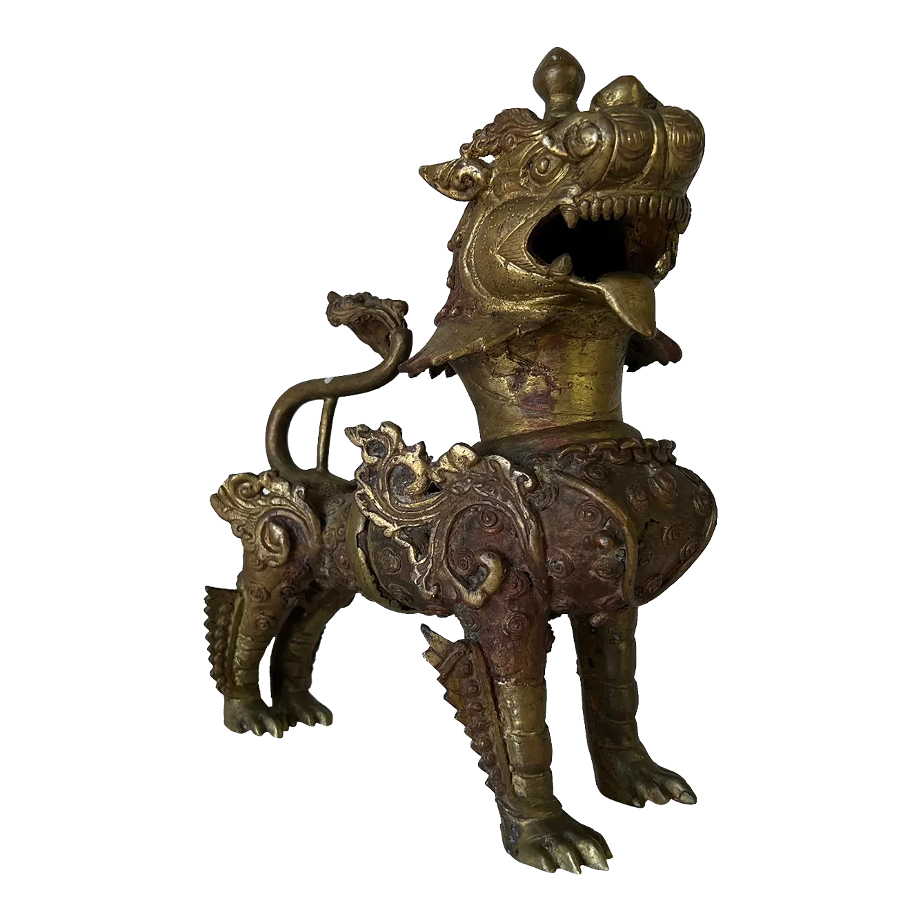 Vintage Asian Tibetan Brass Kylin Foo Dog Lion Sculpture Chairish