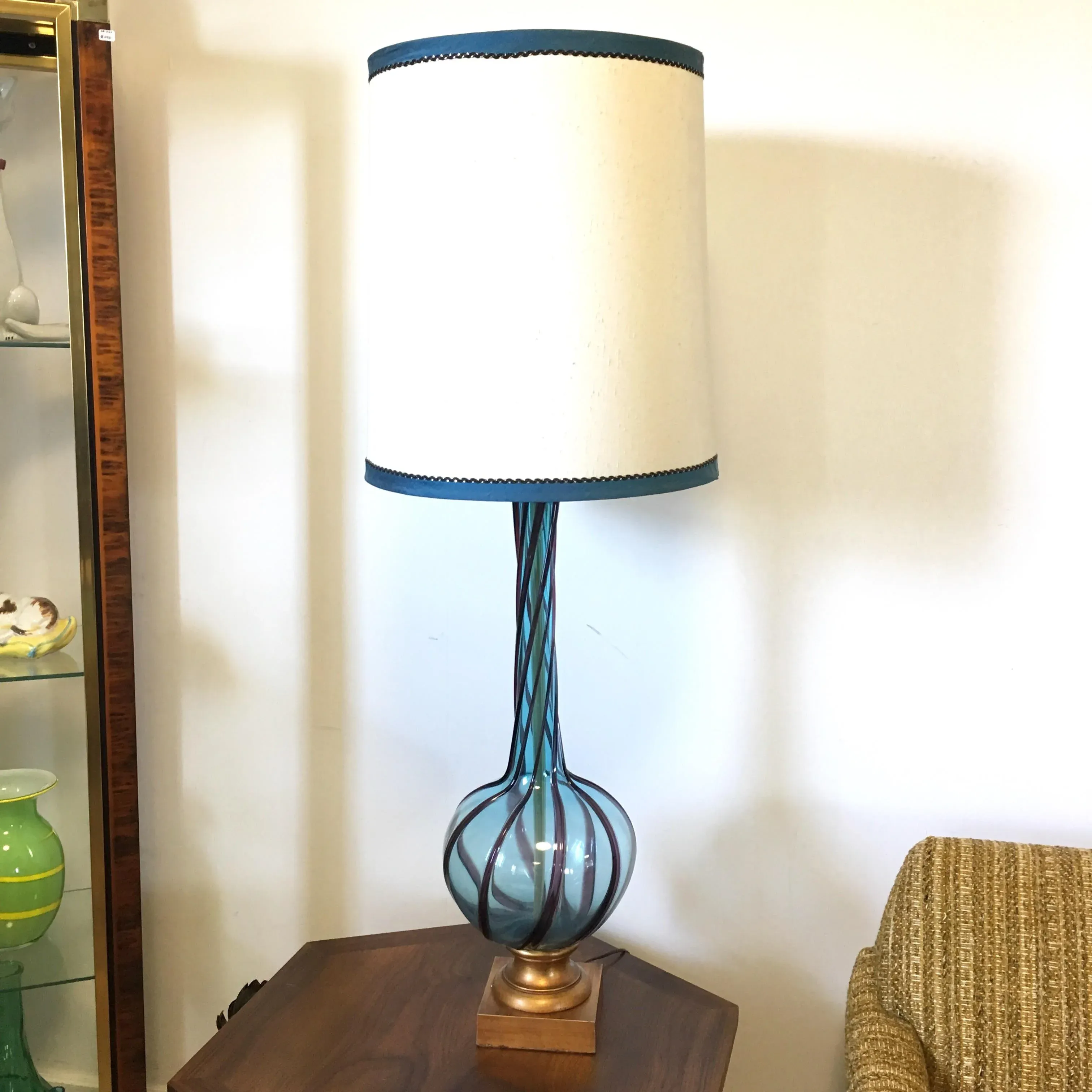 Empoli Italian Art Glass Lamp Ribbon Swirl Blue and Purple | Chairish