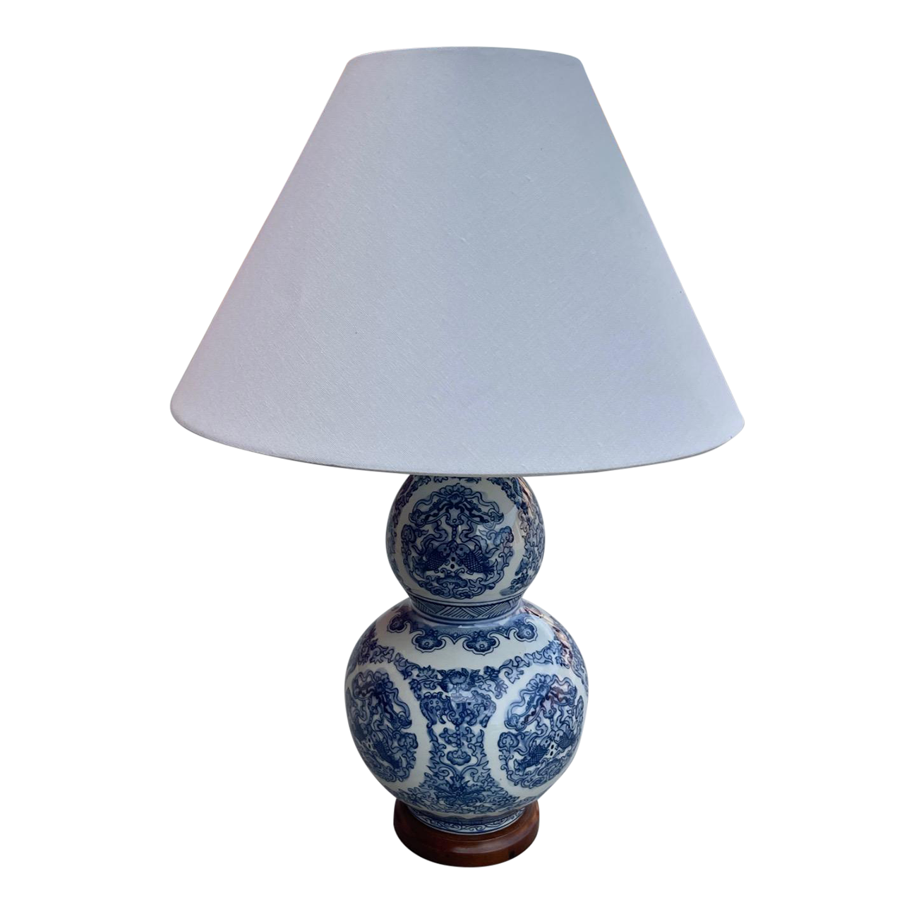 Vintage Ralph Lauren Blue/White Double Gourd Chinoiserie Table Lamp