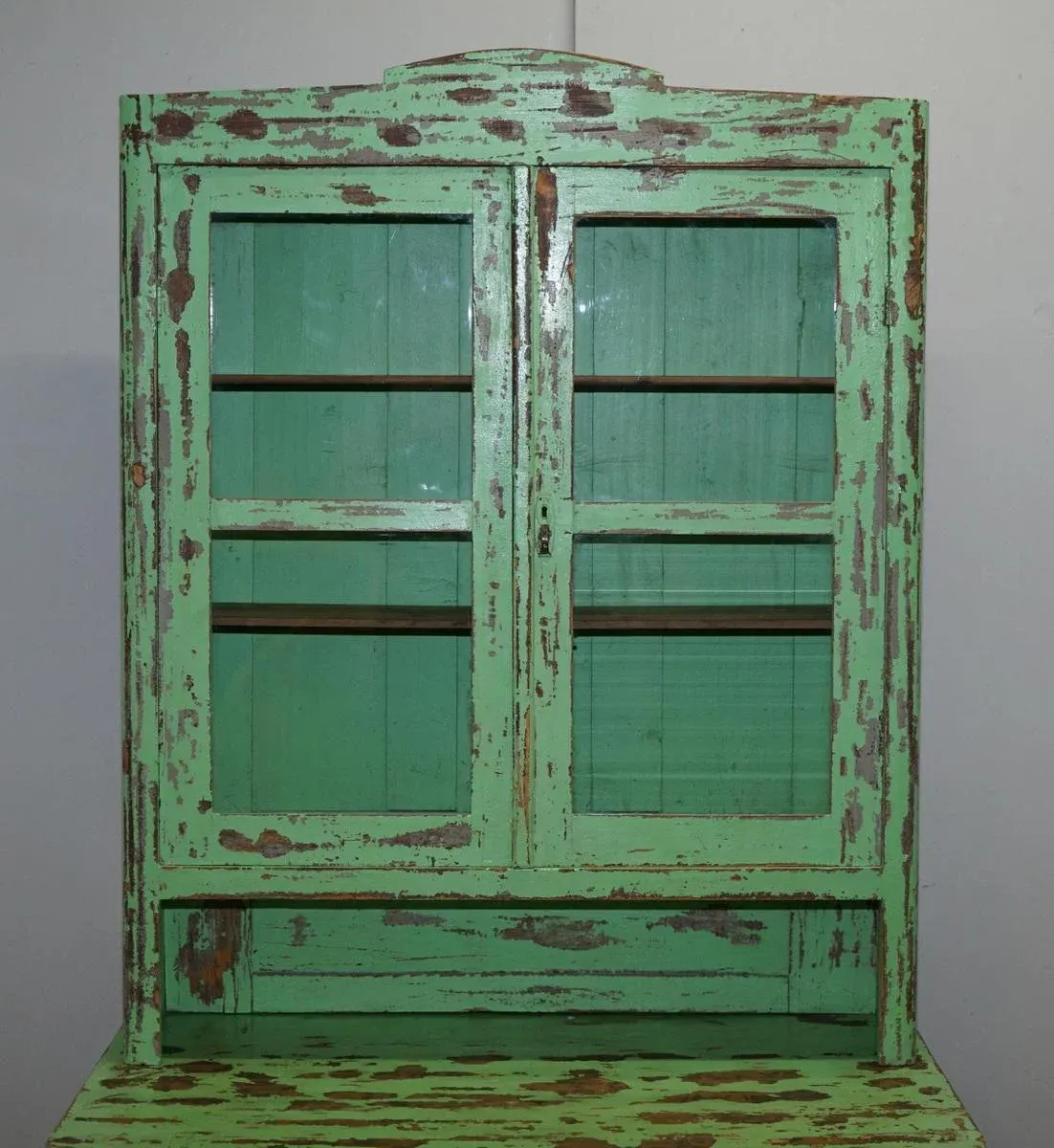 Victorian Hand-Painted Distressed Green Dresser Bookcase or Kitchen  Cupboard | Chairish