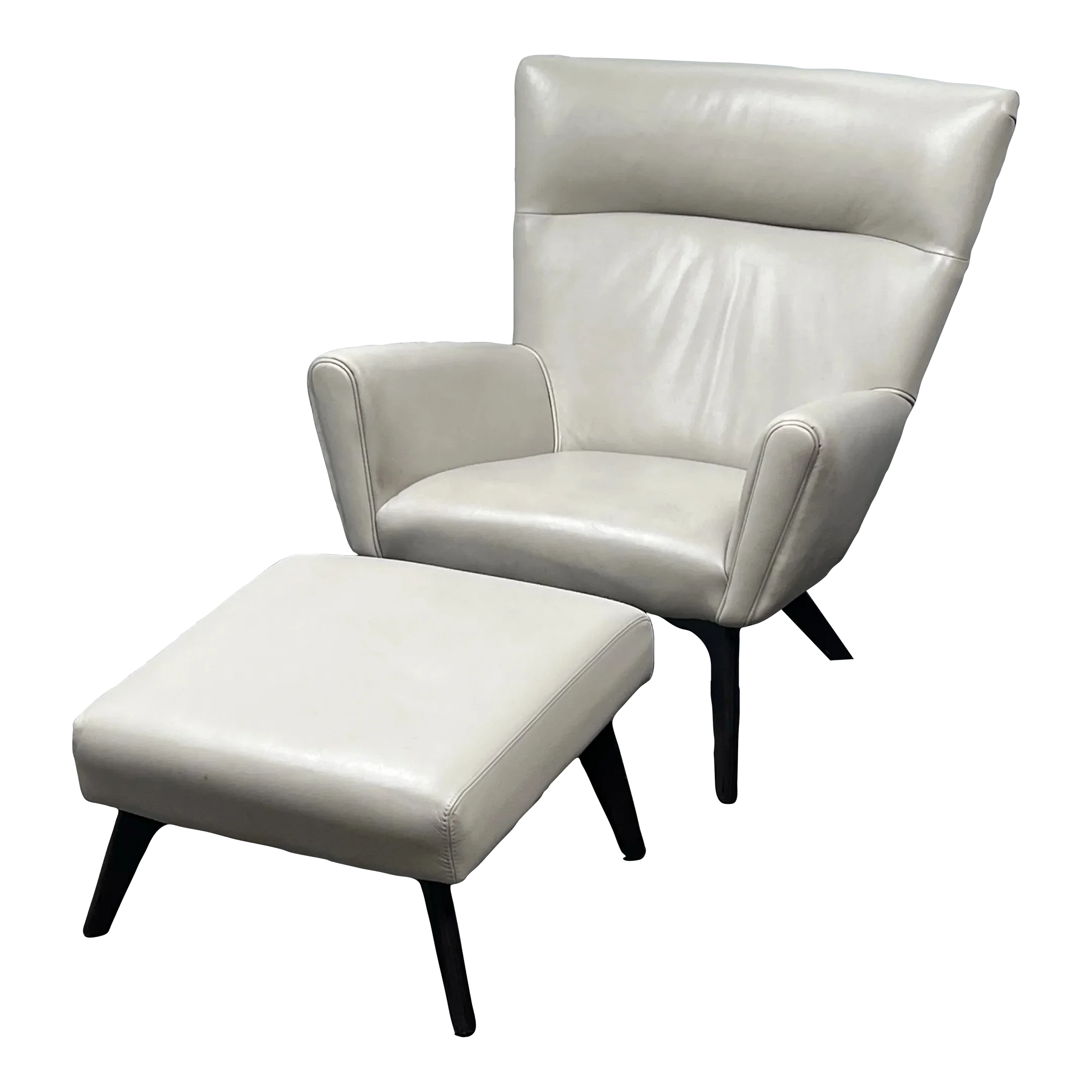 Room Board Boden Vento Gray Leather Lounge Chair Ottoman, Set