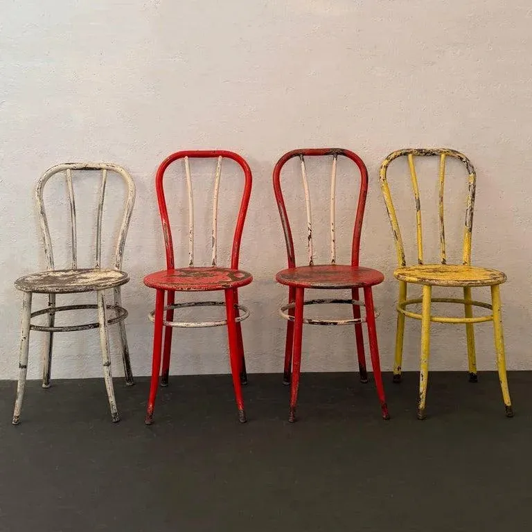1940s Industrial Painted Steel Café Dining Chairs- Set of 4