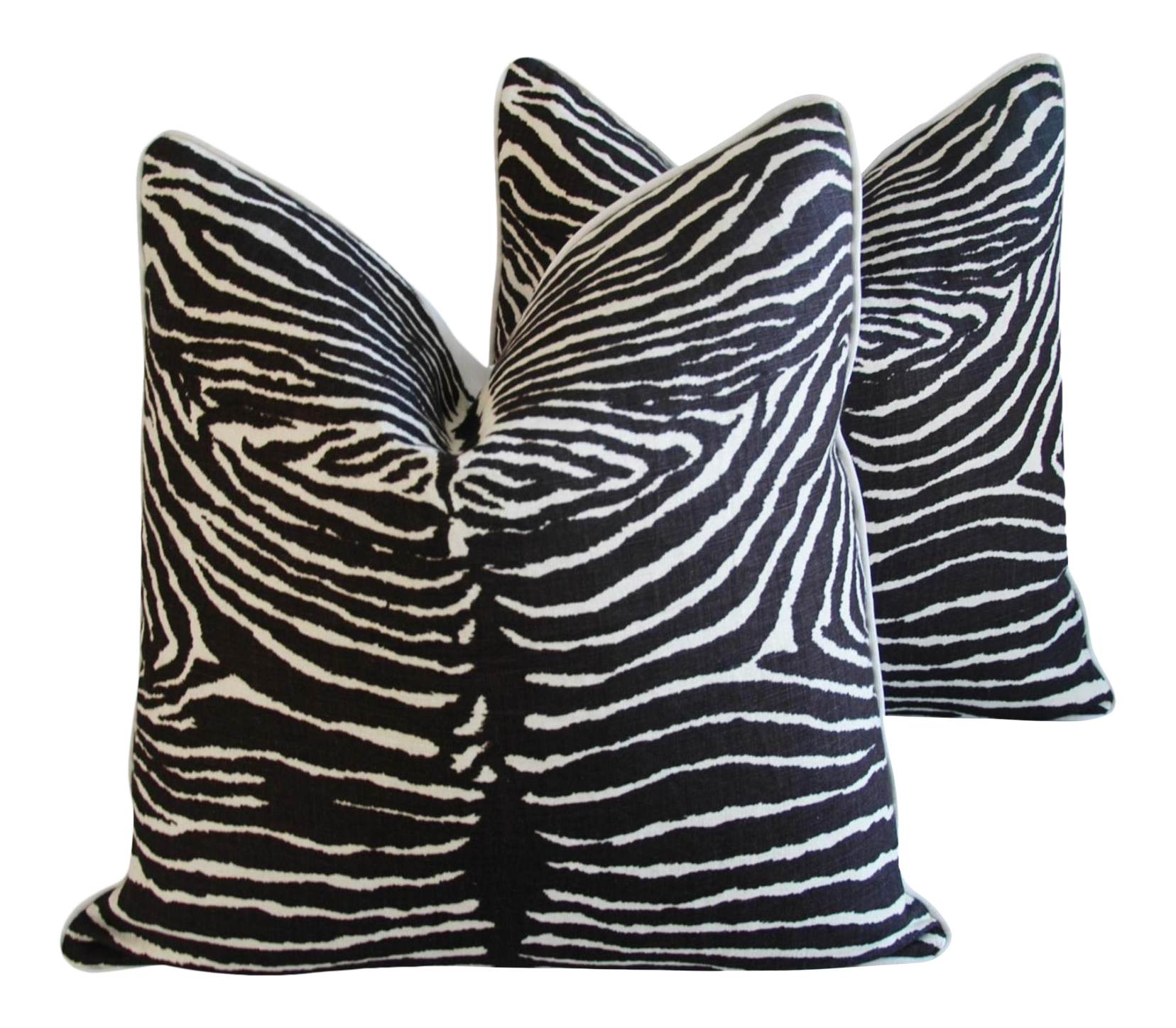 23" Custom Tailored Brunschwig & Fils Zebra Feather/Down Pillows Pair