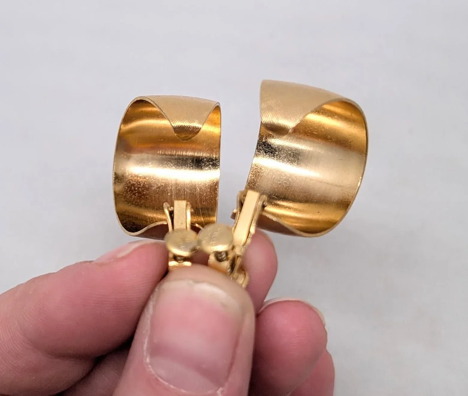 Vintage 1970s Signed Napier Goldtone Textured Half Hoop Clip Earrings- 2 Pieces