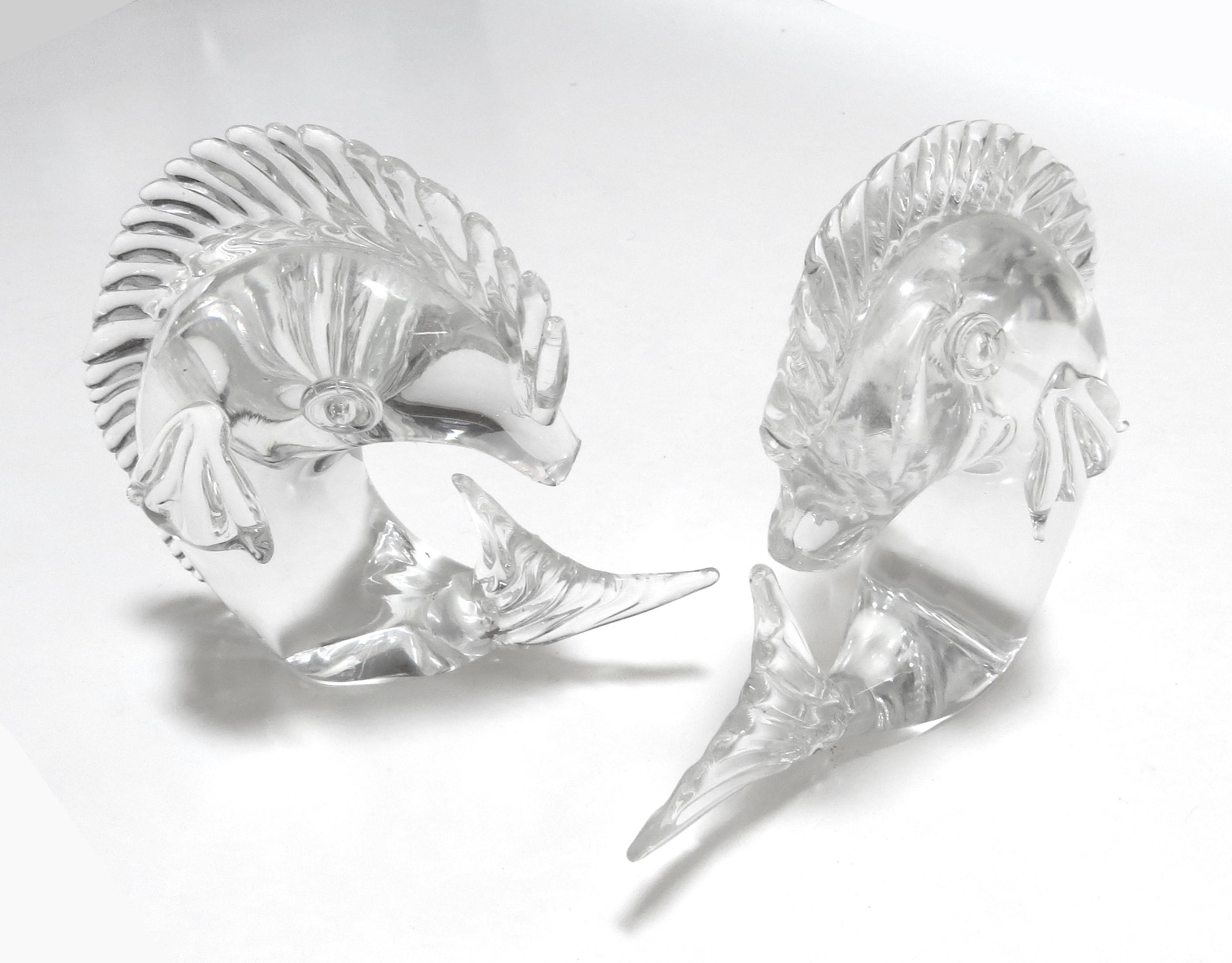 1960s Licio Zanetti Murano Clear Glass Fish Sculptures - A Pair
