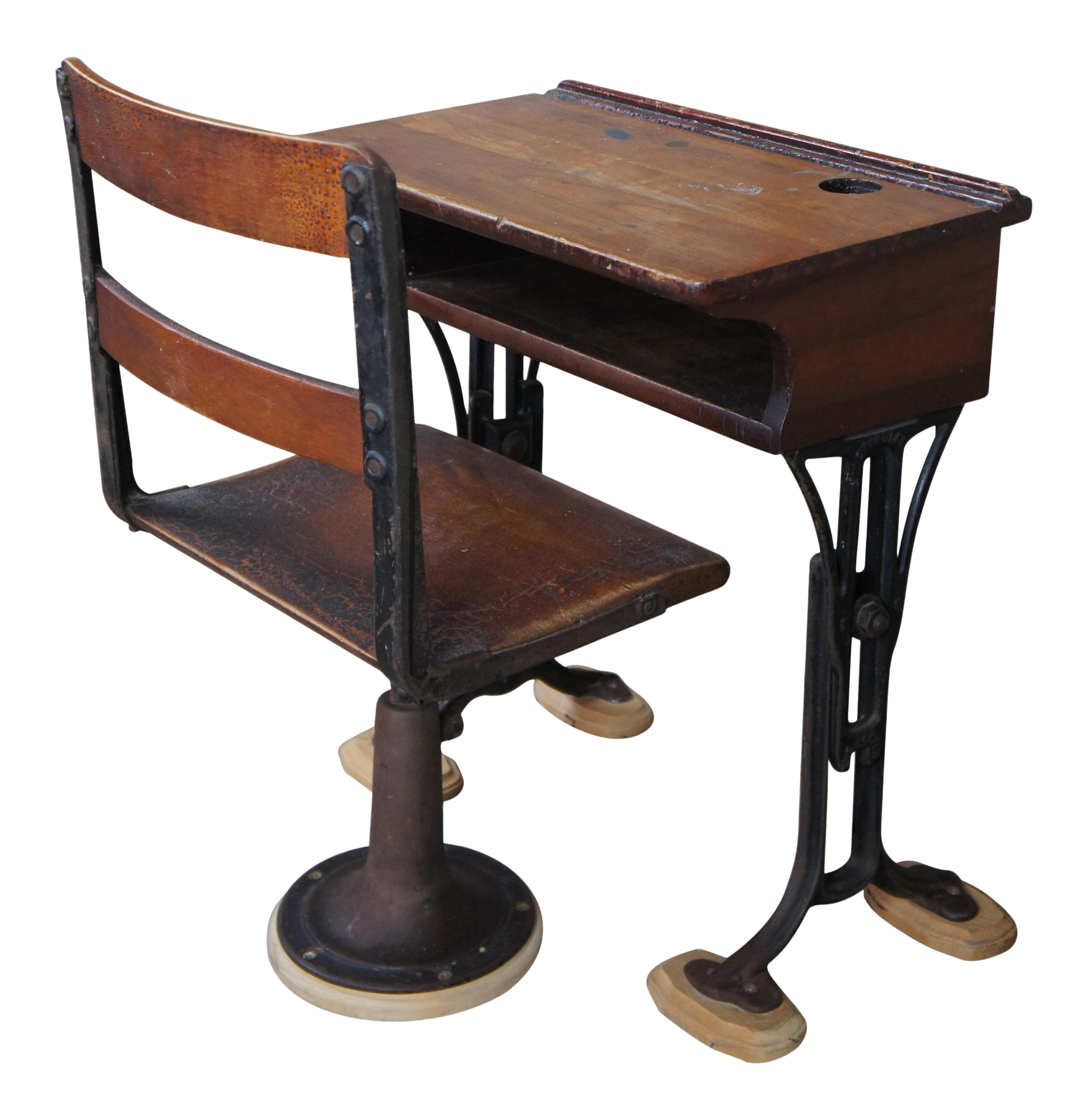 antique childrens desk with attached chair