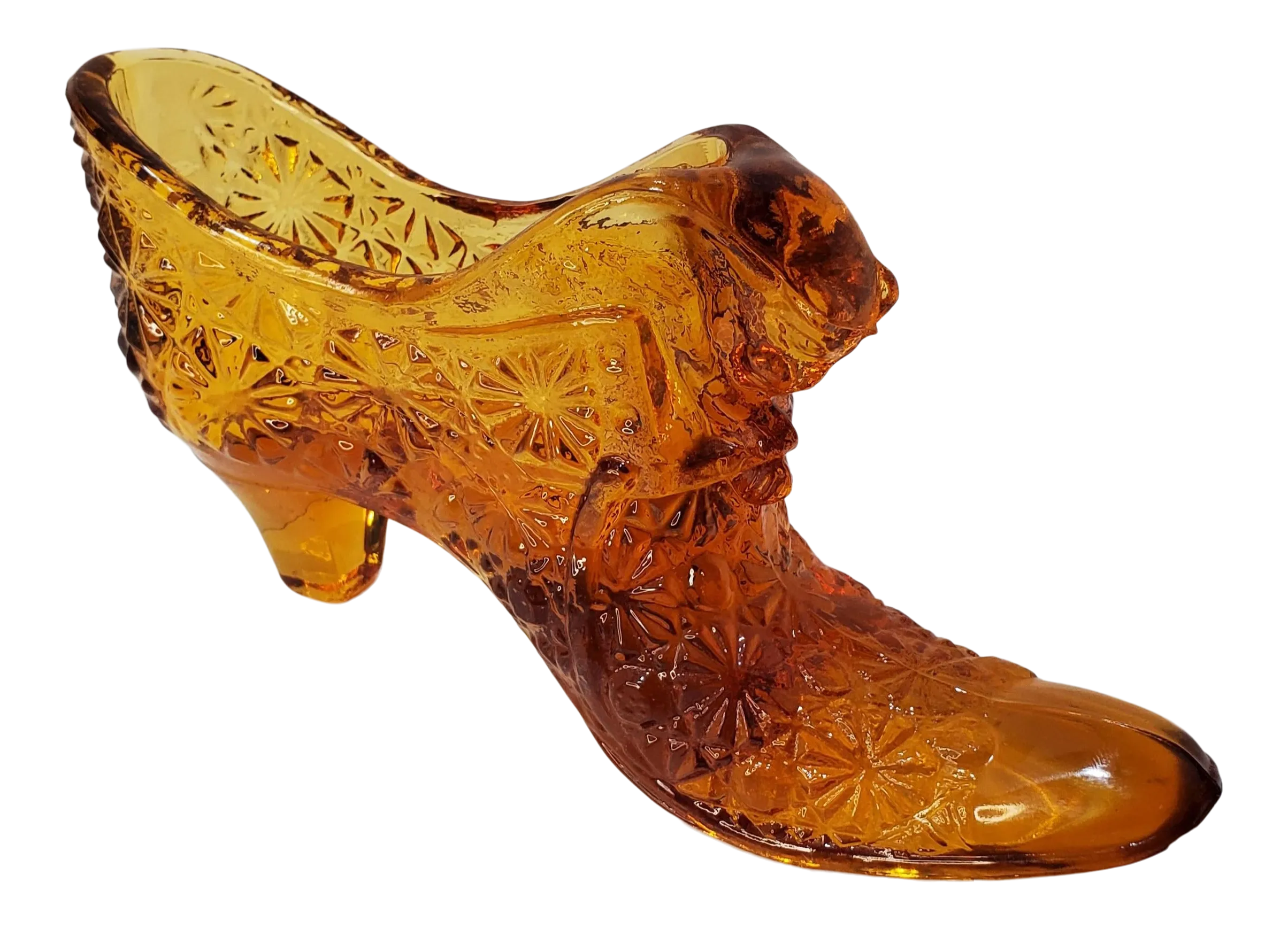 フェントン ピンクイリデセントガラス デイジー＆ボタン Slipper Fenton Iridescent Pink Glass Daisy and Button Cat Head