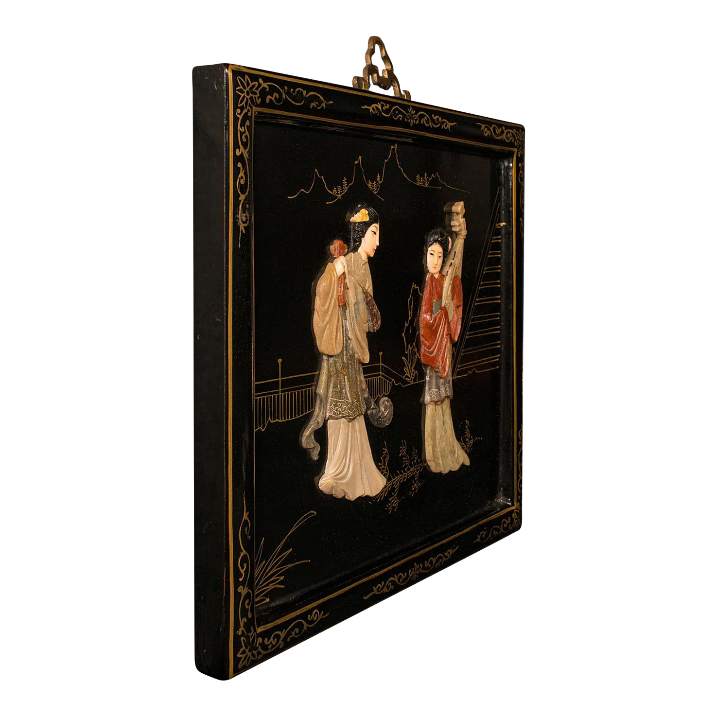 Victorian Pair of Antique Carved Stone Panels, Japanese