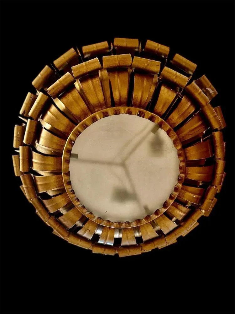 Spanish Crown Sunburst Fixture in Gilt Metal and Frost Glass, 1950s