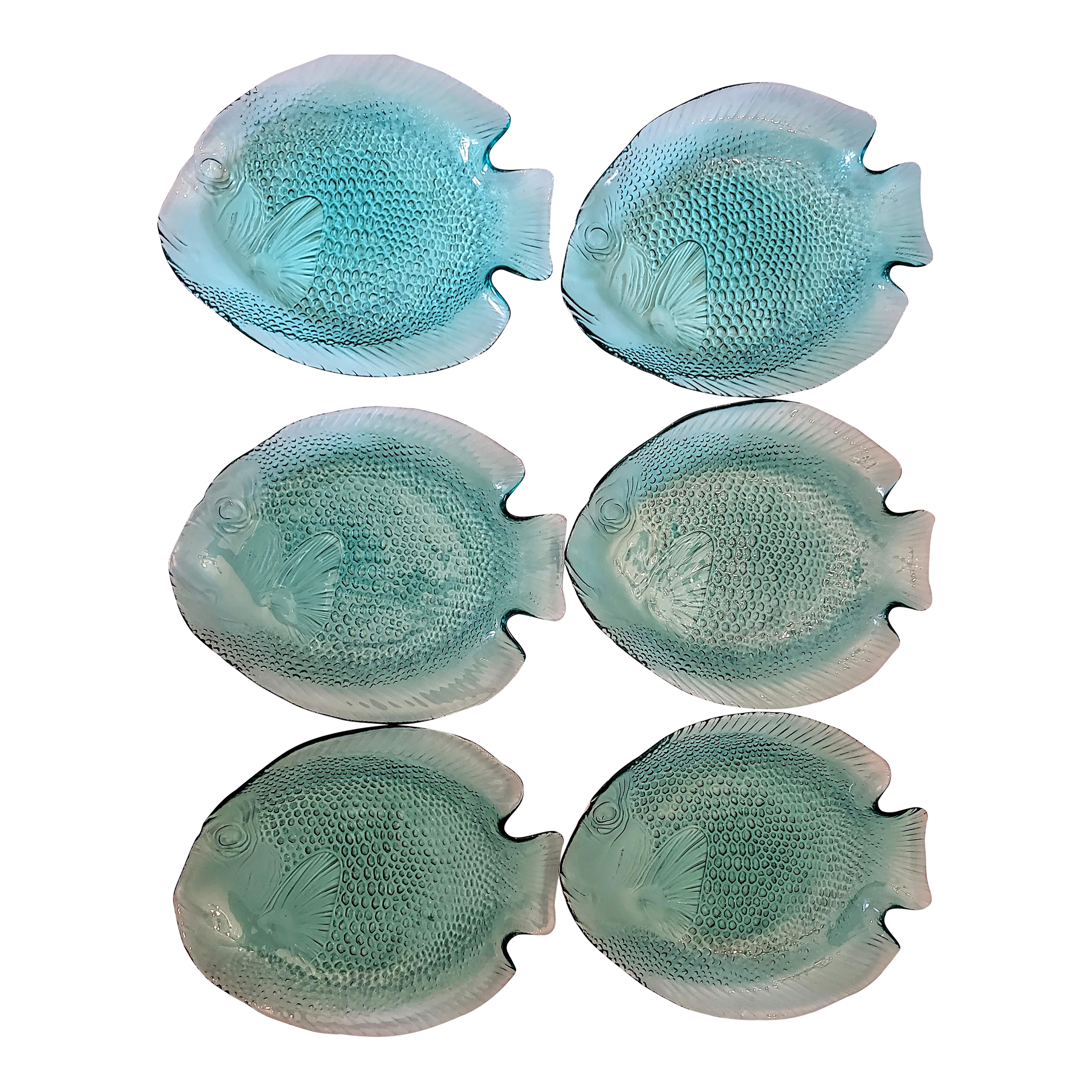 Vintage Arcoroc Teal Glass Fish Plates Set Of 6 Chairish
