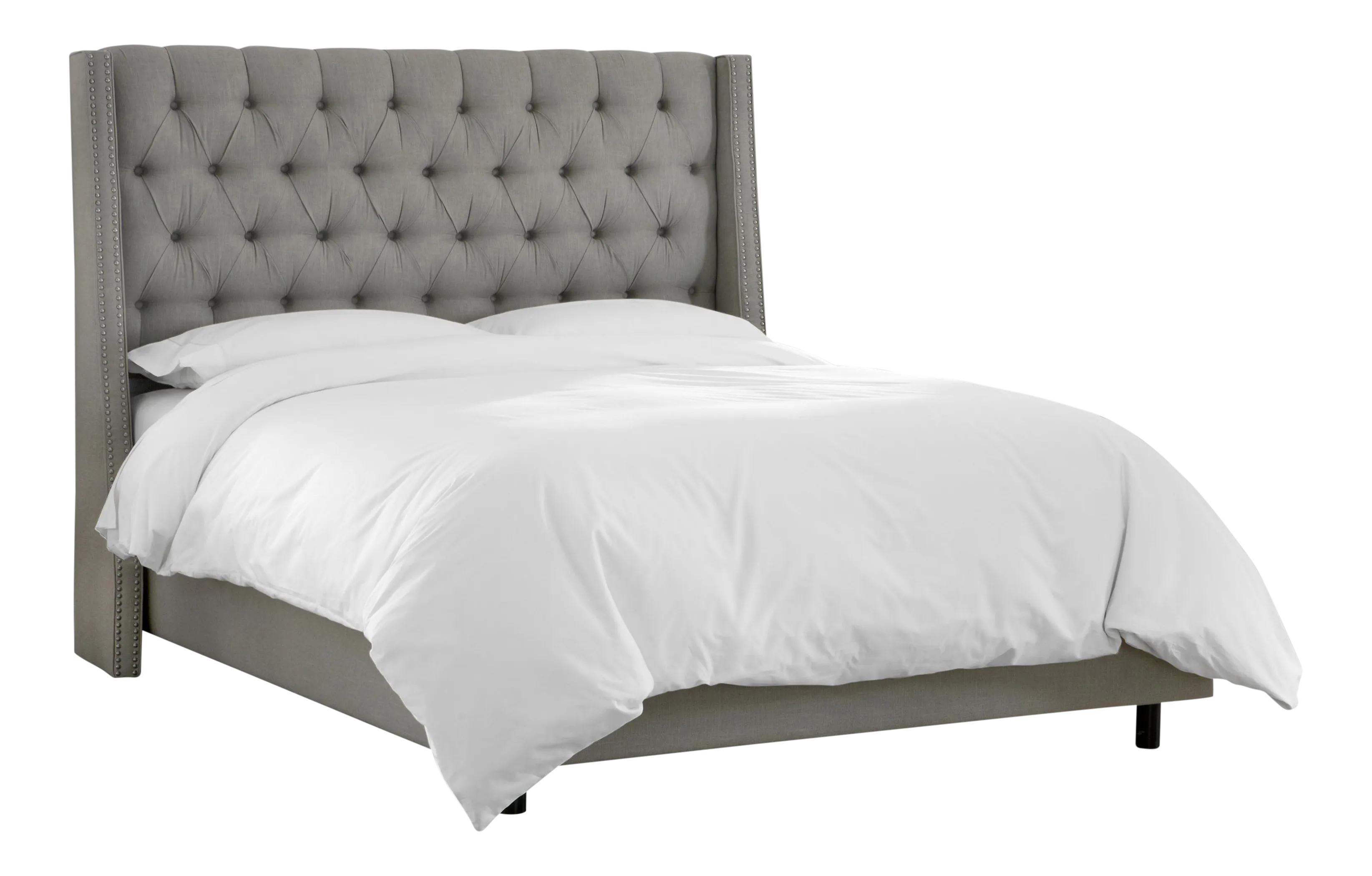 Ivy Tufted Wingback Bed in Grey Classic Linen, King Chairish