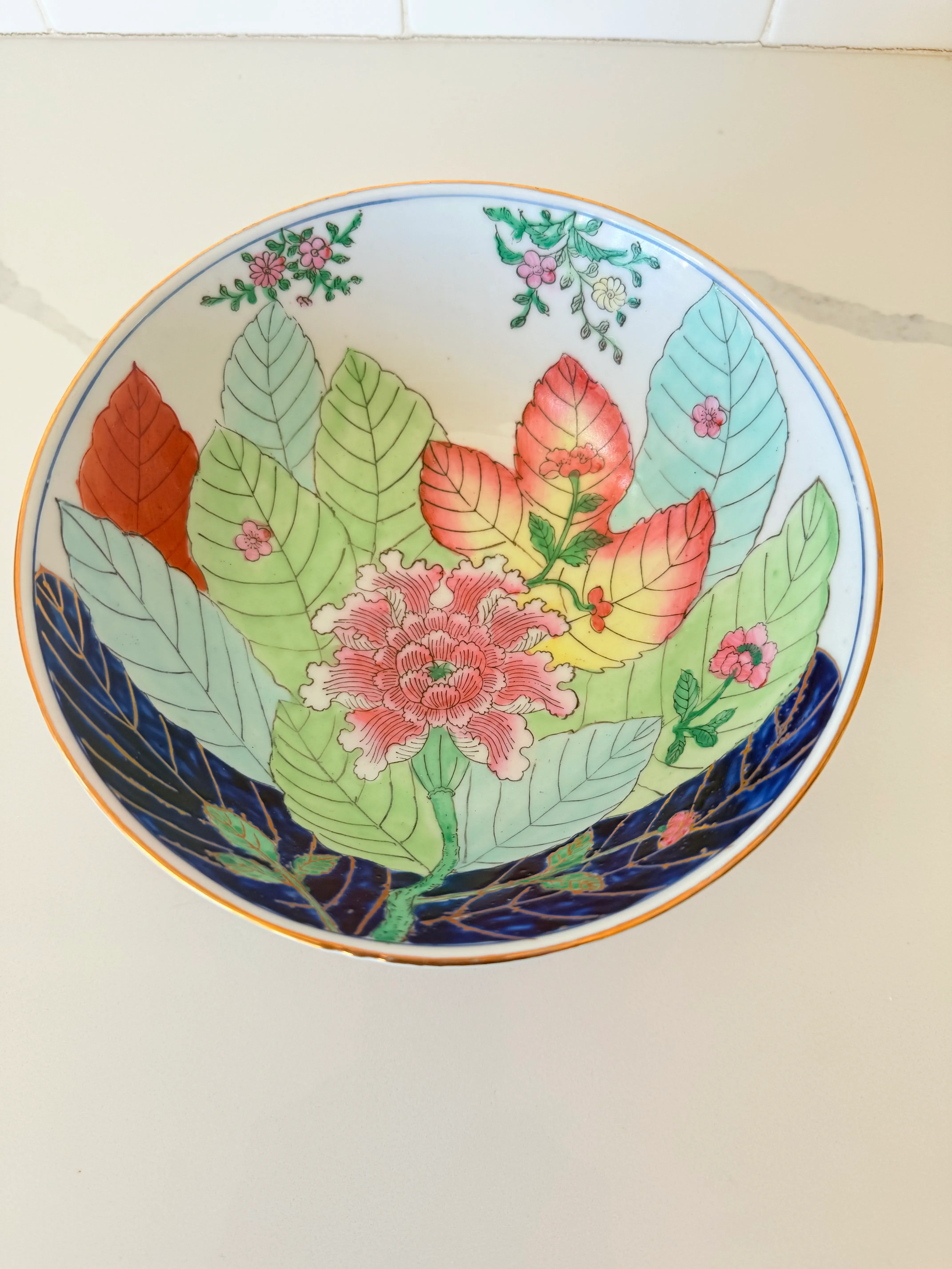 Late 20th Century Chinese Tobacco Leaf Porcelain Bowl