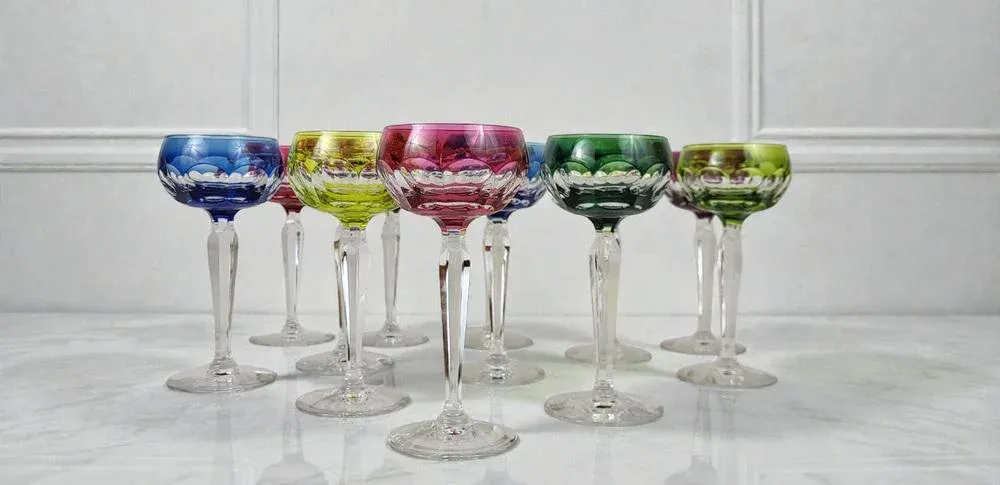 Crystal Colored Wine Glasses from Val Saint Lambert, 1960s, Set of 6