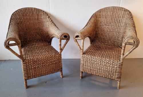 Vintage Burmese Woven Rattan Lounge Chairs, Set of 2
