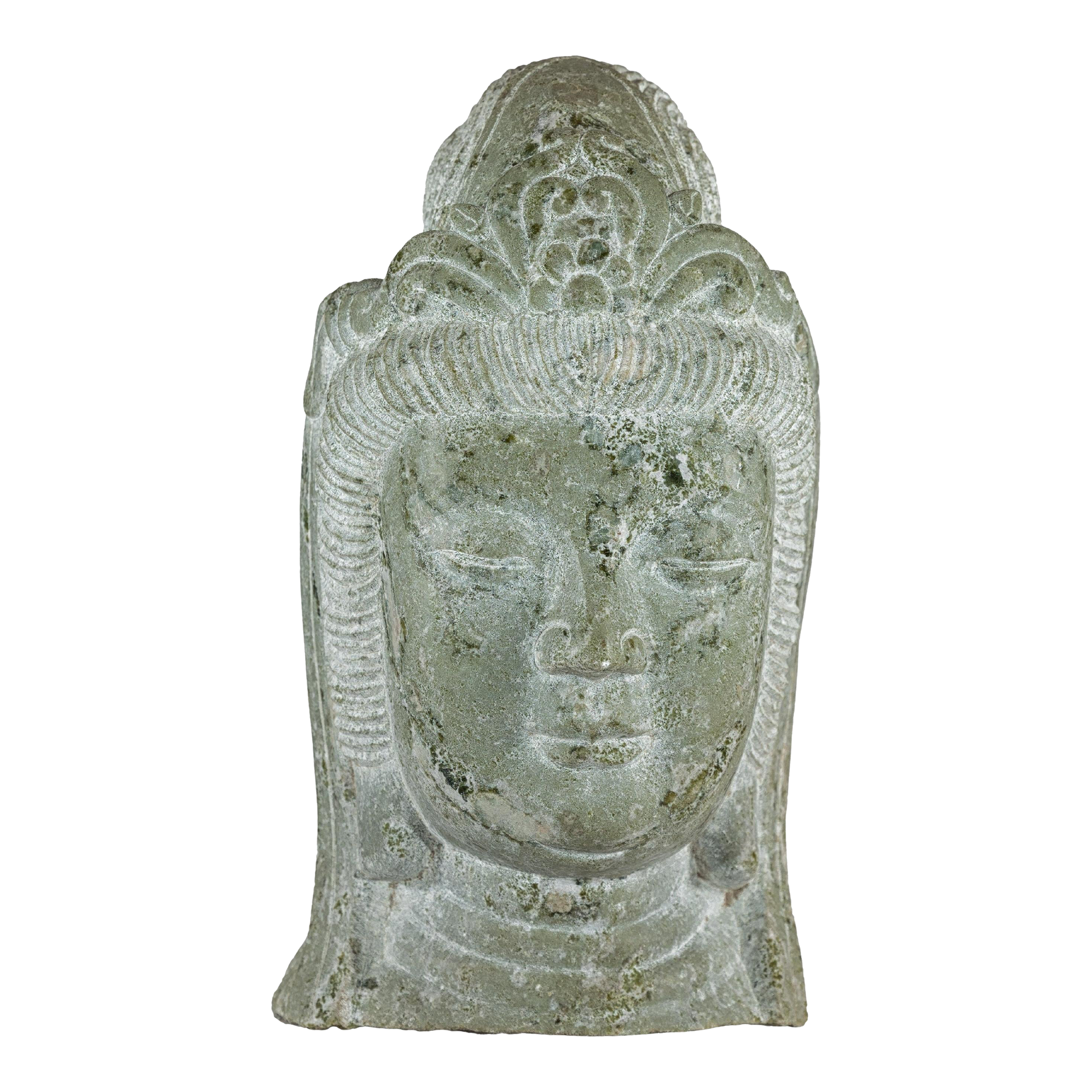 Hand-Carved Vintage Chinese Stone Quán Yīn Head Sculpture with Natural Patina
