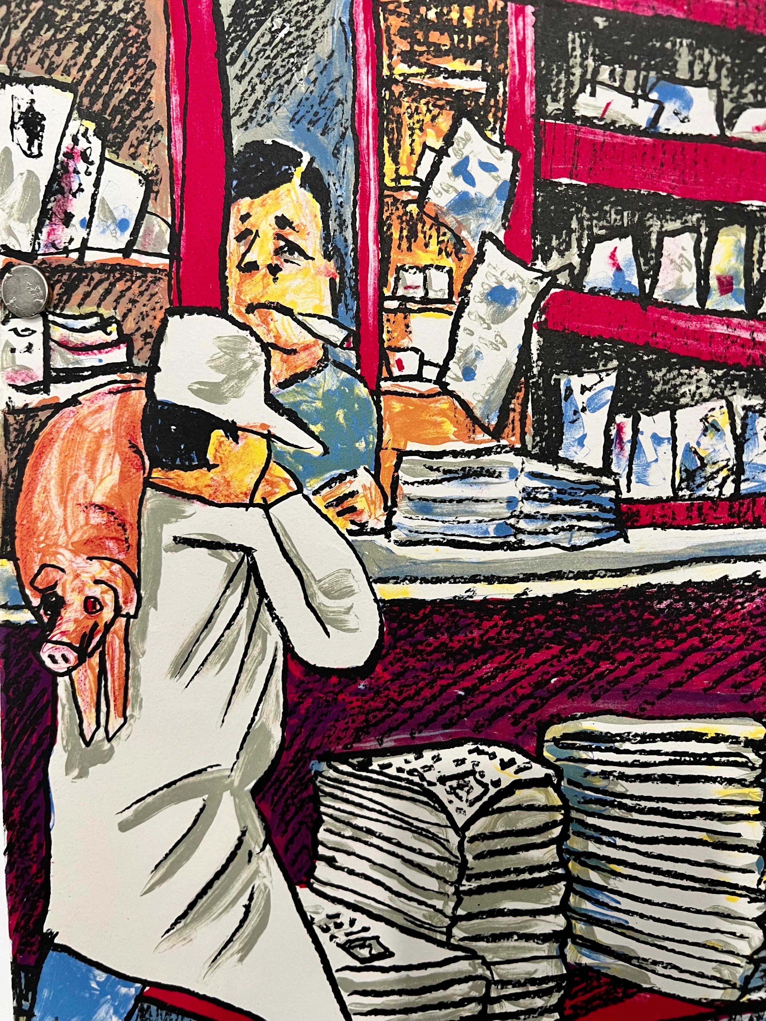 Red Grooms, Red Grooms Canal St Chinatown Manhattan New York City Lithograph Cartoon Pop Art, 1993