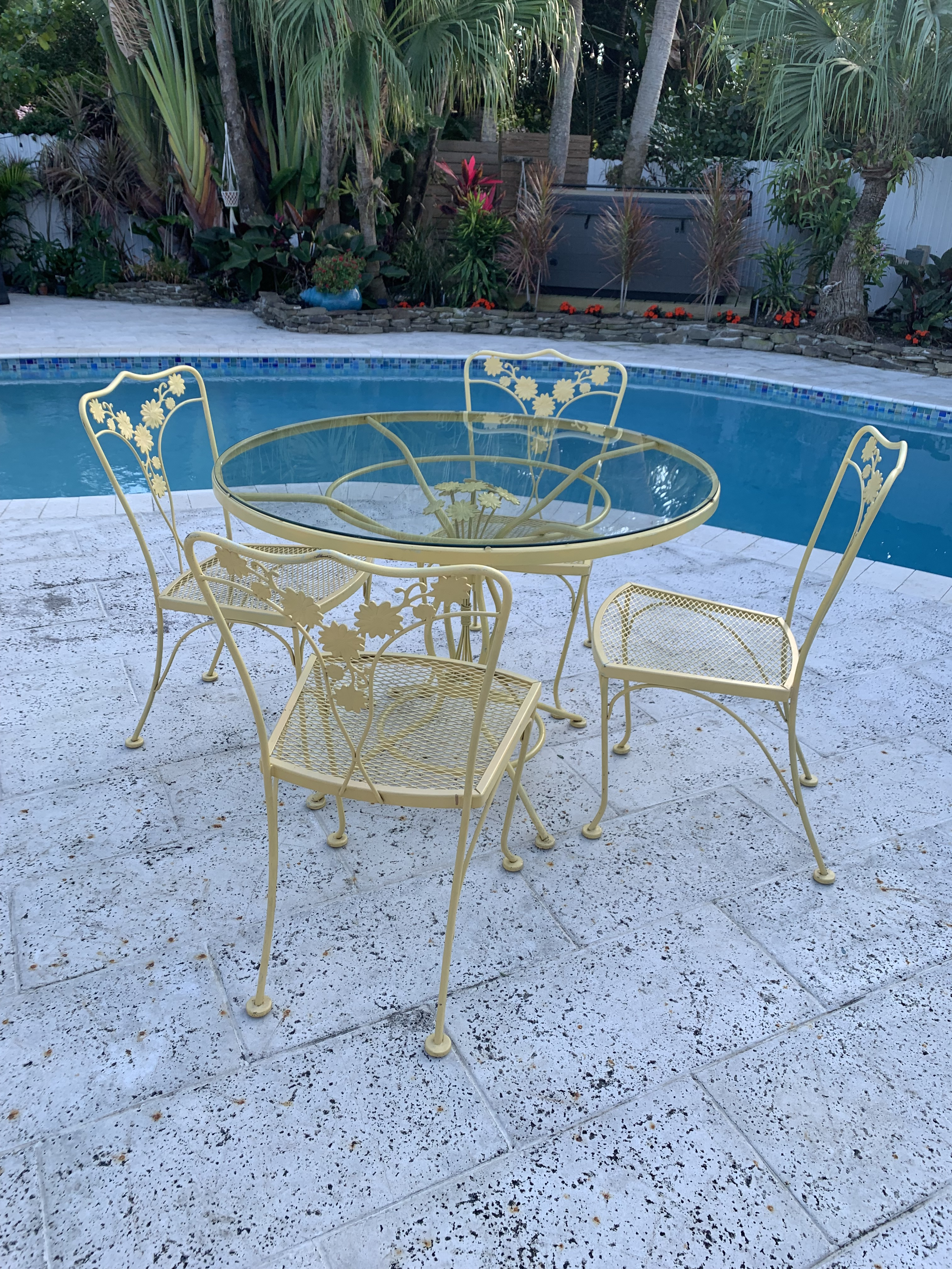 Vintage Woodard Vintage Wrought Iron Table With Glass Top Woodard