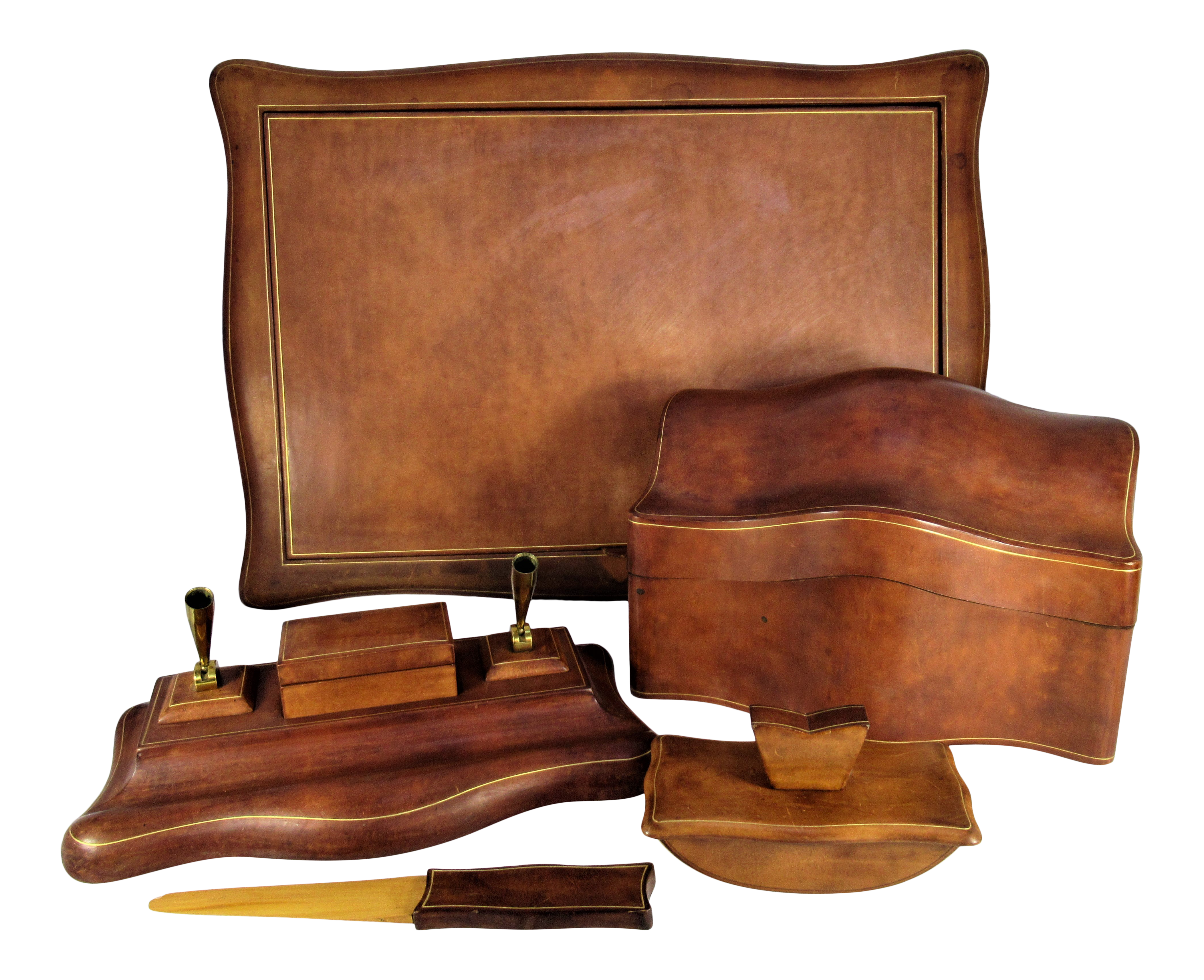 Vintage Italian Leather Desk Set 6 Pieces Chairish