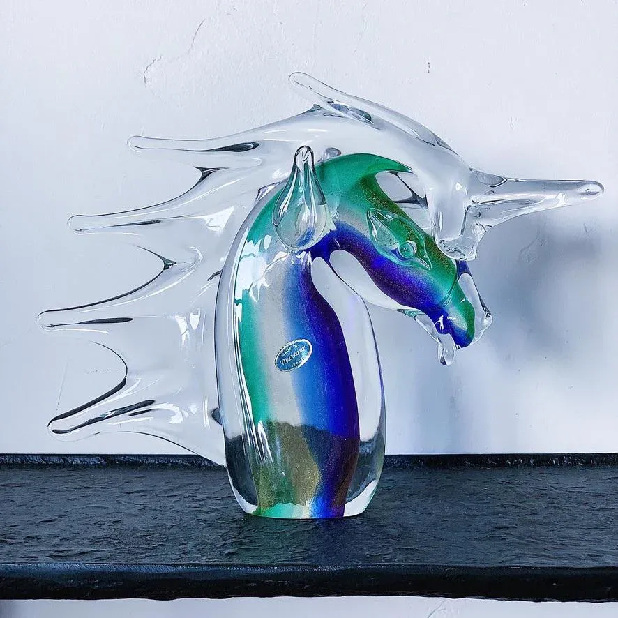 Mid 20th Century Large Murano Sculpture of Unicorn / Horse Bust in