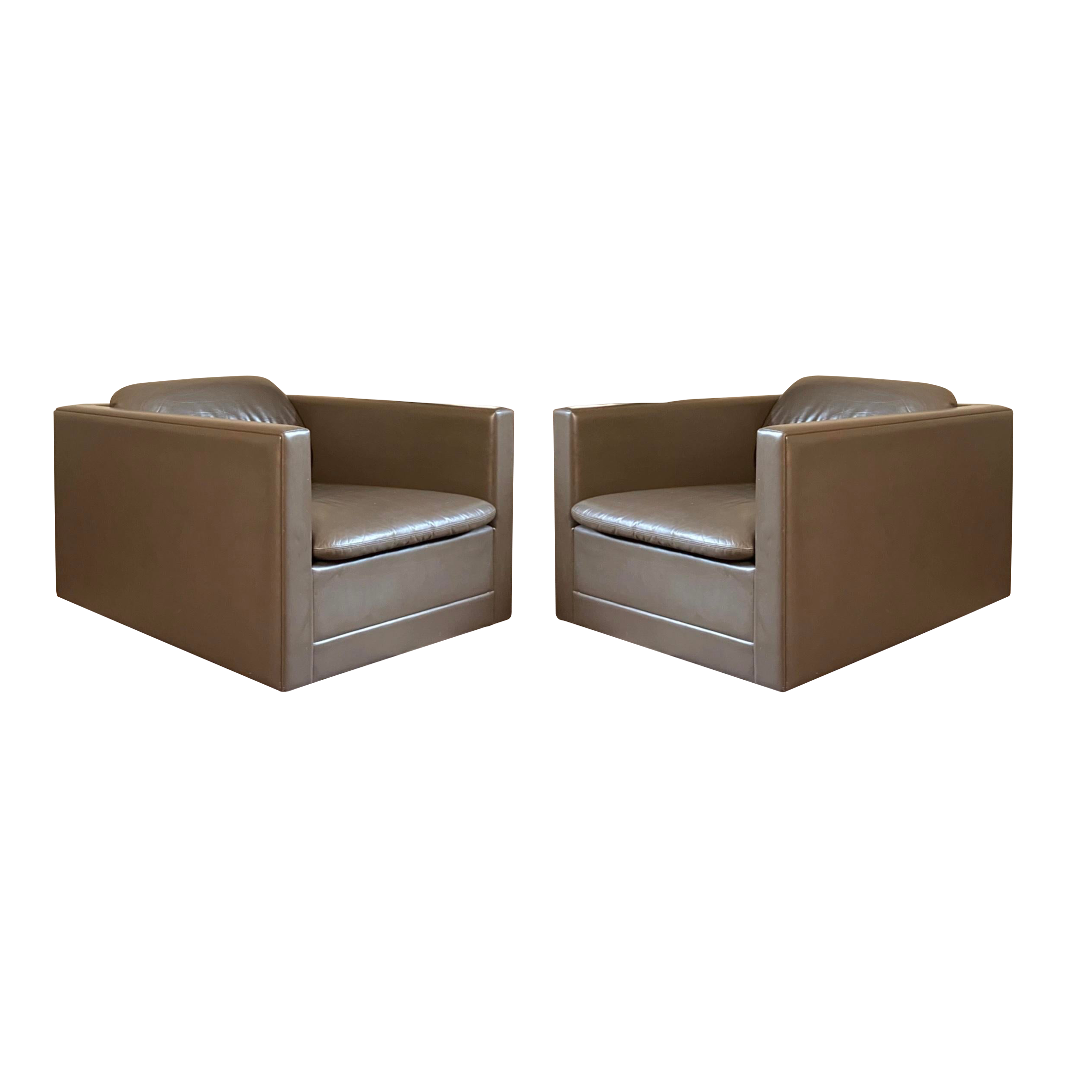Minimalist Leather Cube Lounge Chairs, a Pair Chairish