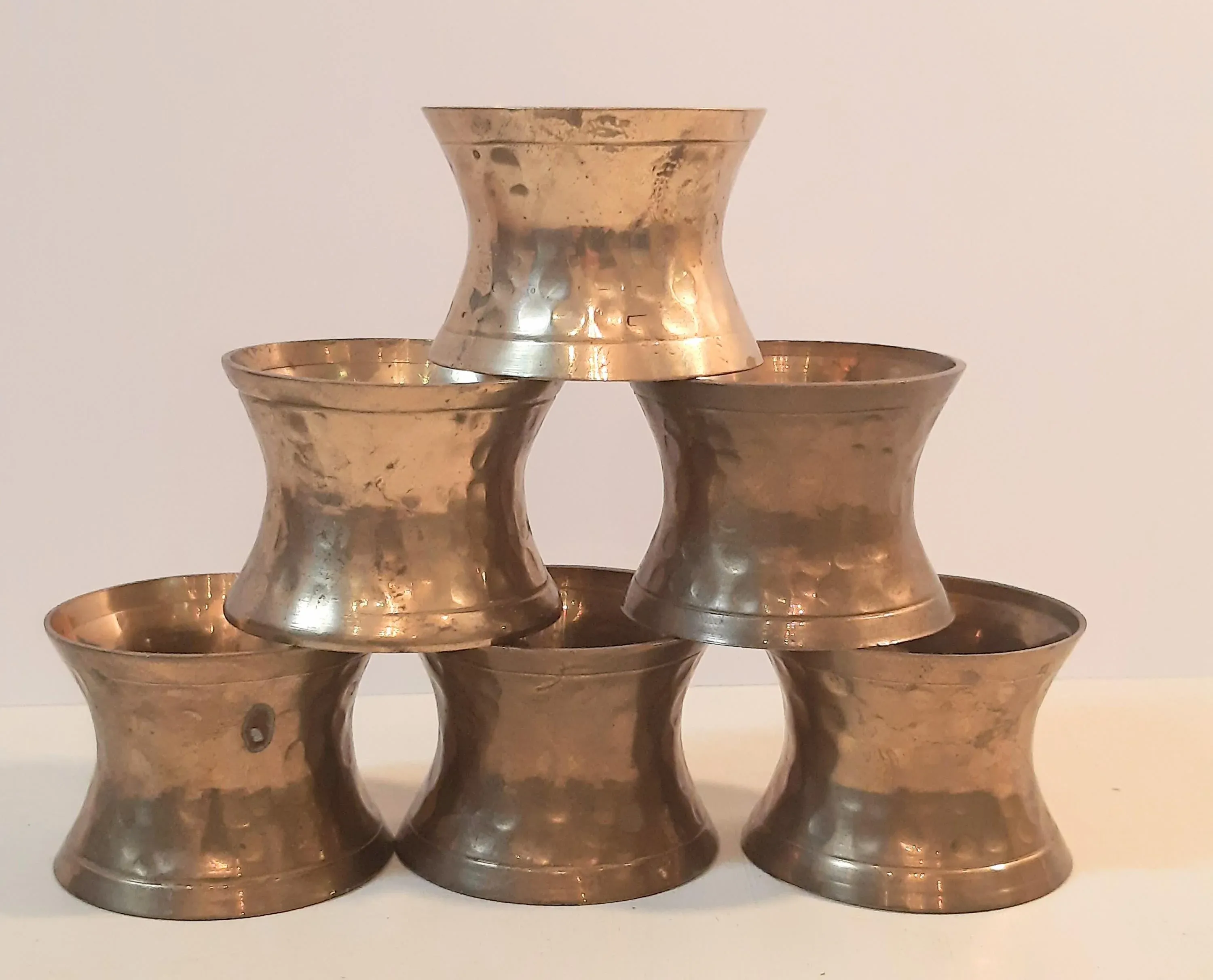 Hammered Brass Napkin Rings Set 6
