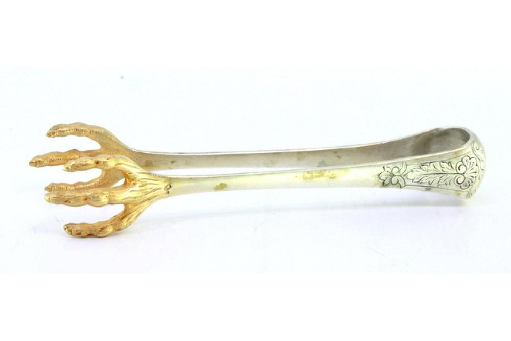 Bird Claws-Shaped Gilded Silver Ice Tongs