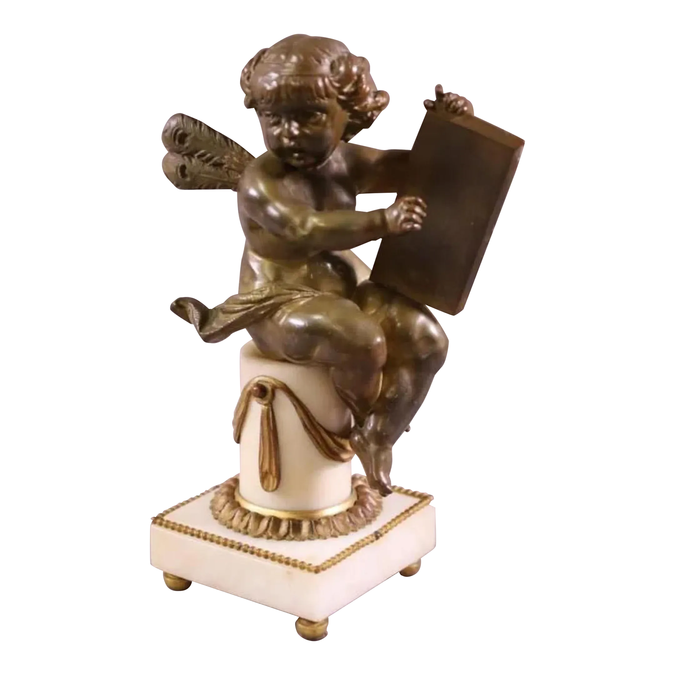 Antique Early 19c Bronze Cupid Angel Sculpture