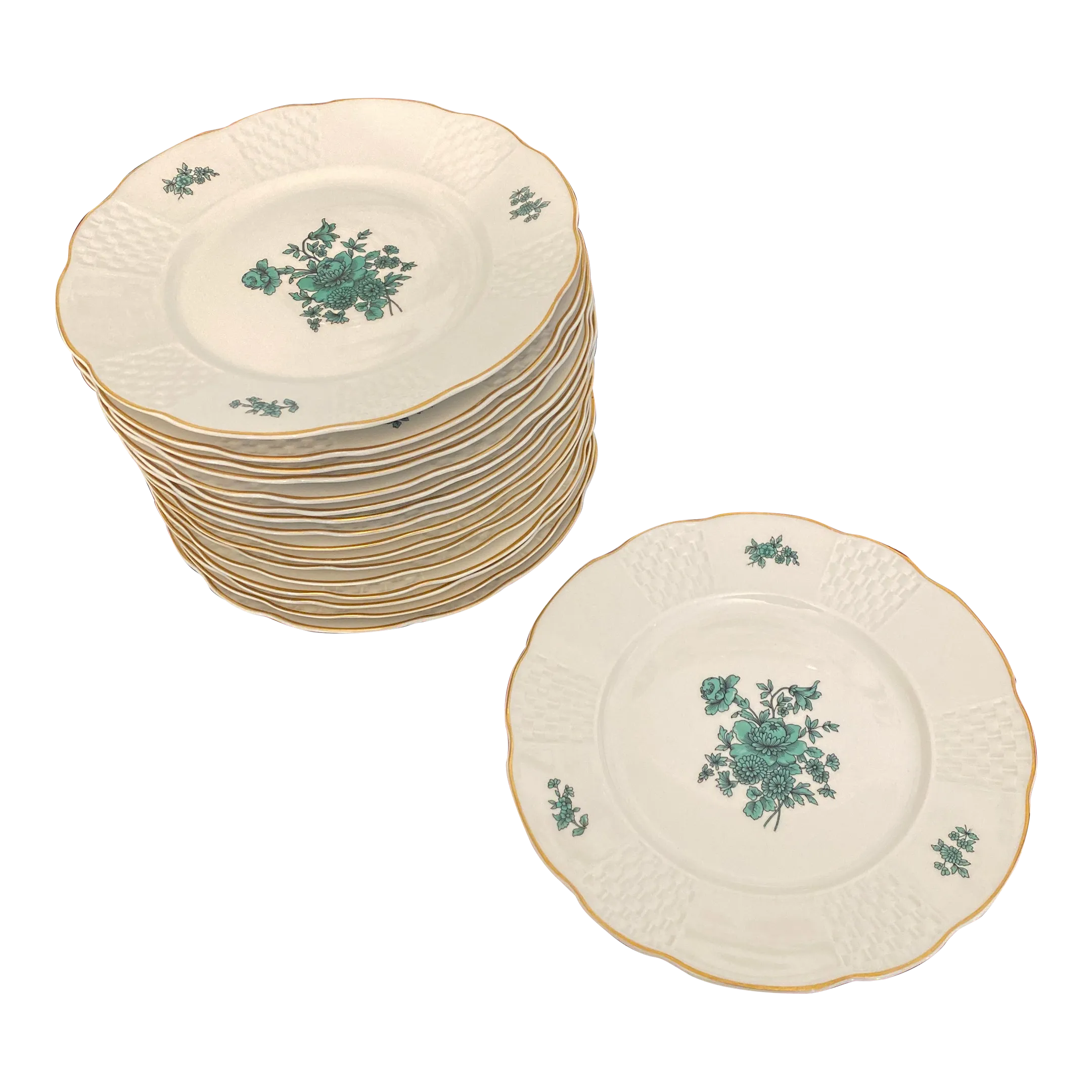 食器 Antique,Vista Alegre, Mottahedeh Vintage Mottahedeh Vista Alegre Emerald Green Floral Plates- Set