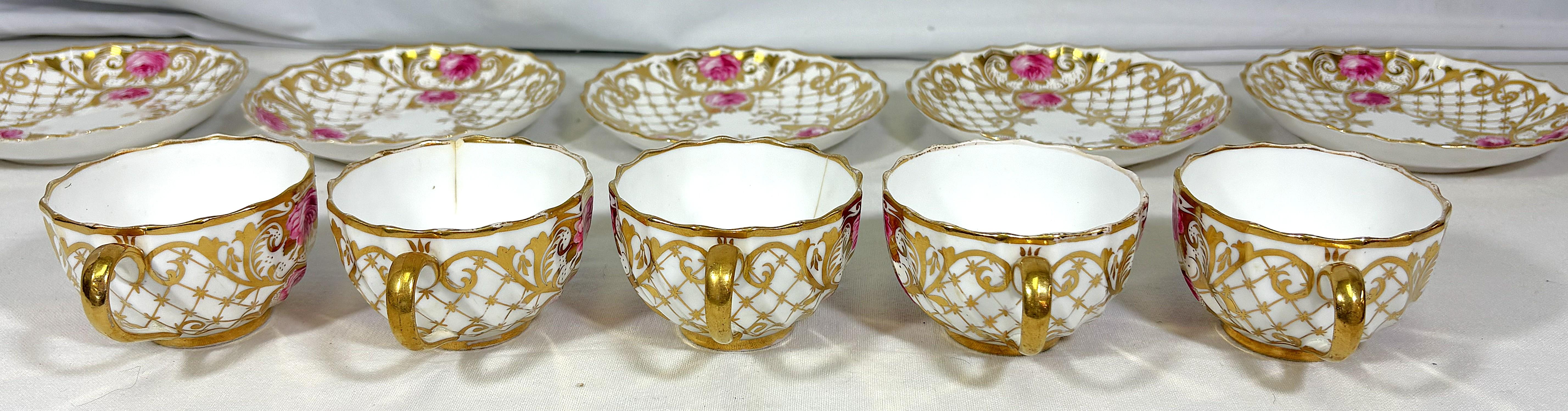 Antique English Spode Copeland Teacups With Saucers- Set of 5