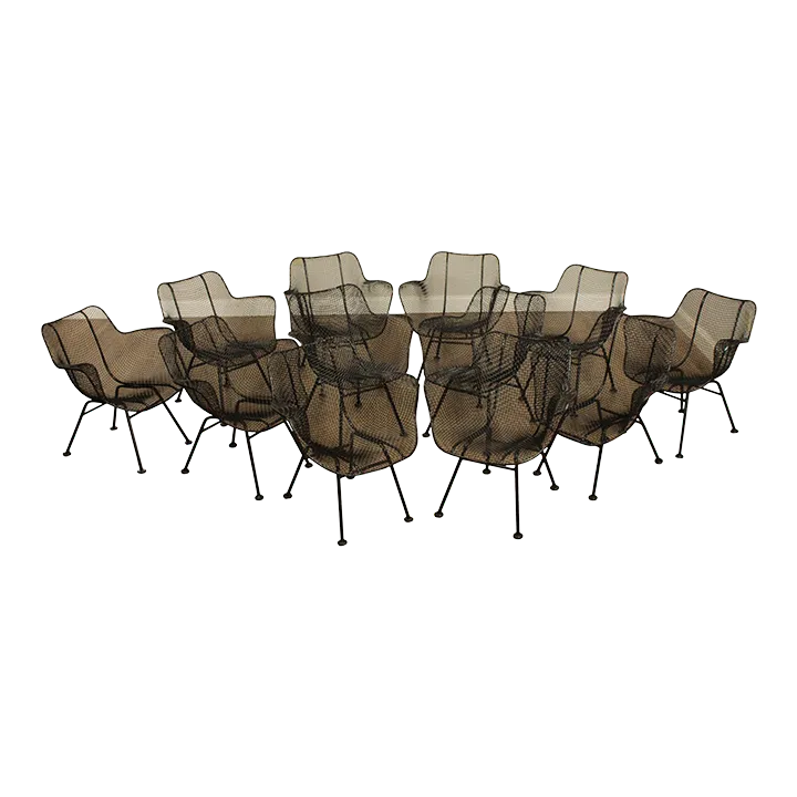 Woodard Mid Century Modern 'Sculptura' Wrought Iron Patio Dining Chairs Set of 12 Chairish