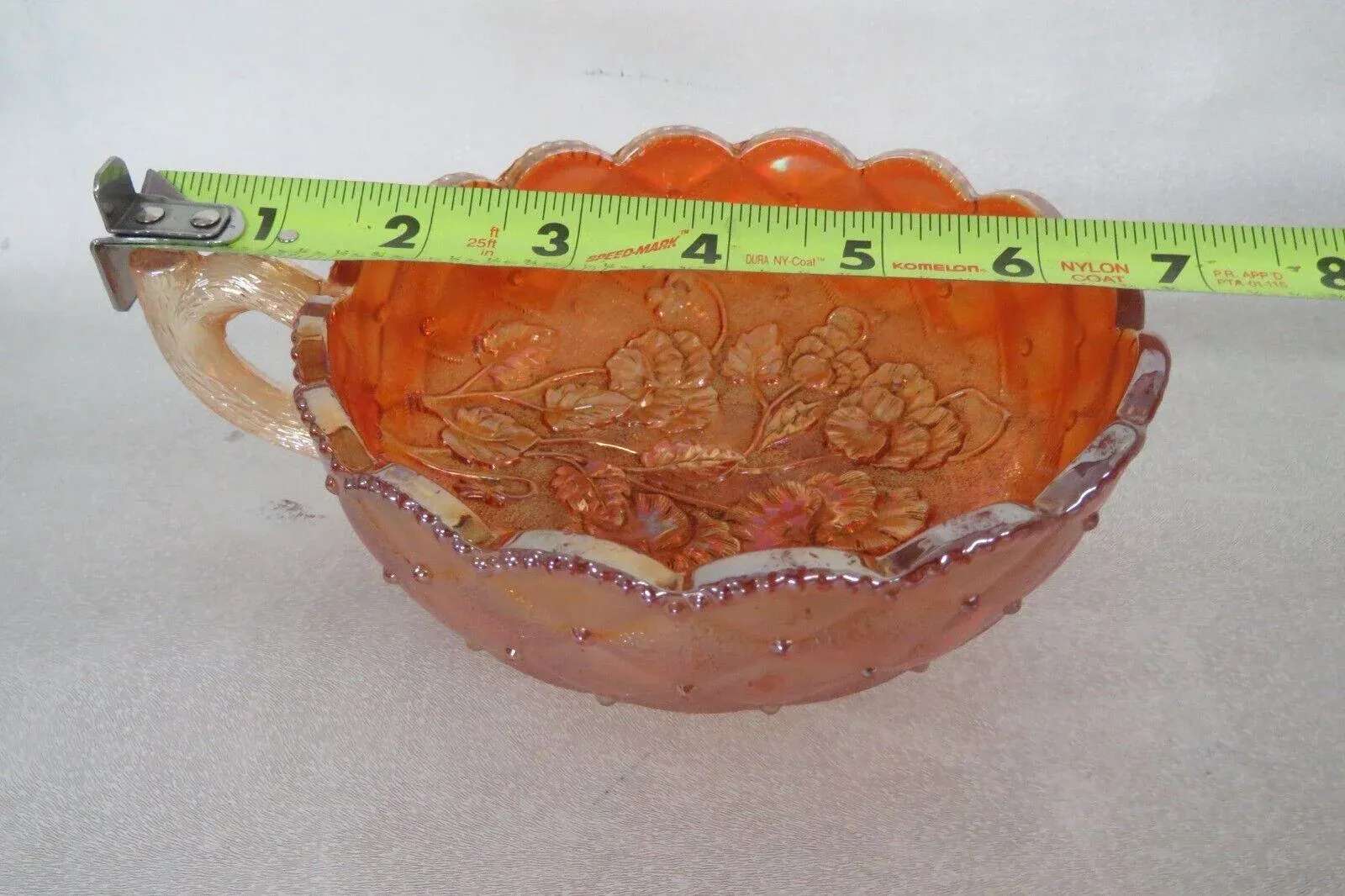 Imperial Marigold Carnival Glass Quilted Pansy Flowers Nappy Candy Dish